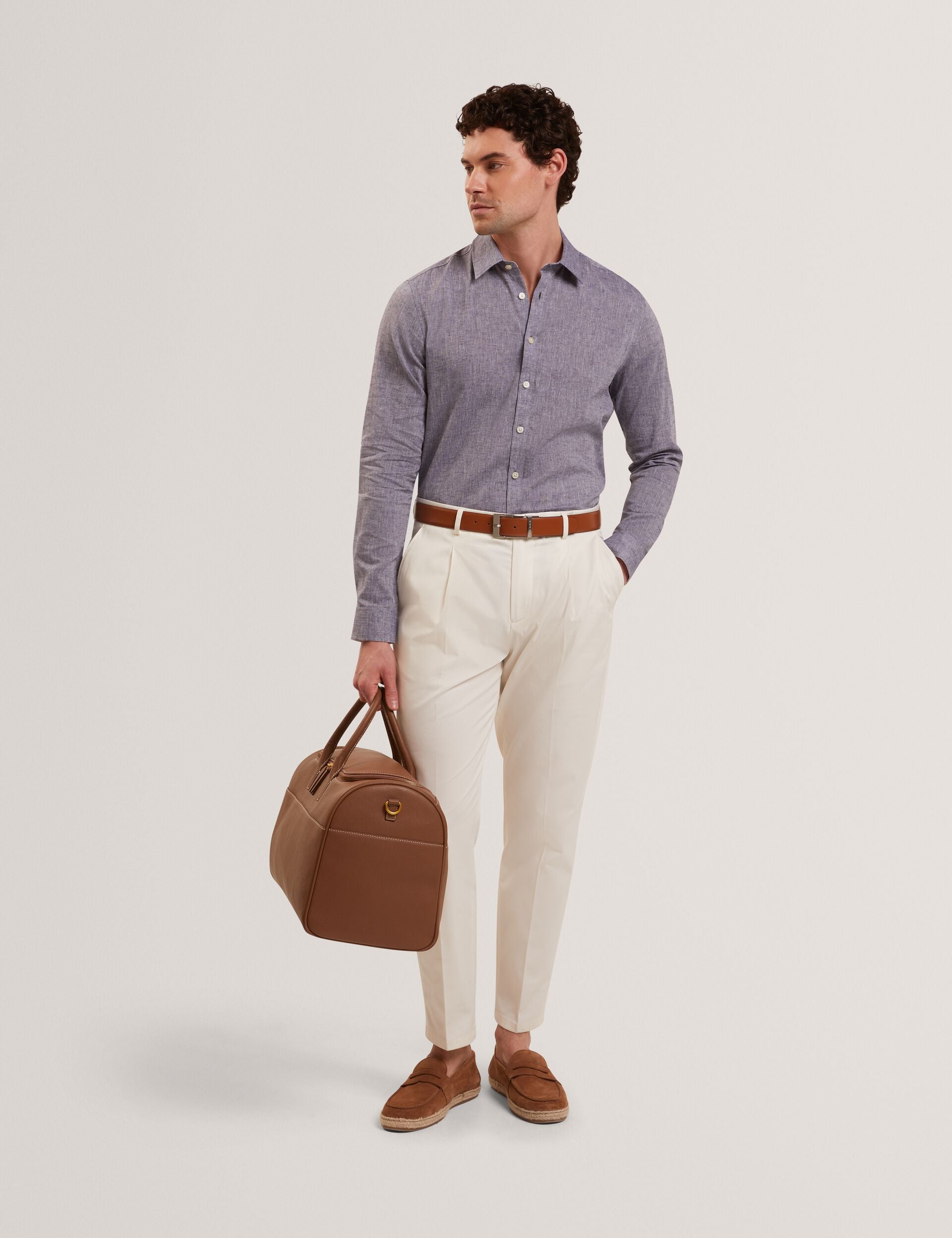 Ted Baker PRYNN Linen Cotton Woven Long Sleeve Shirt NAVY
