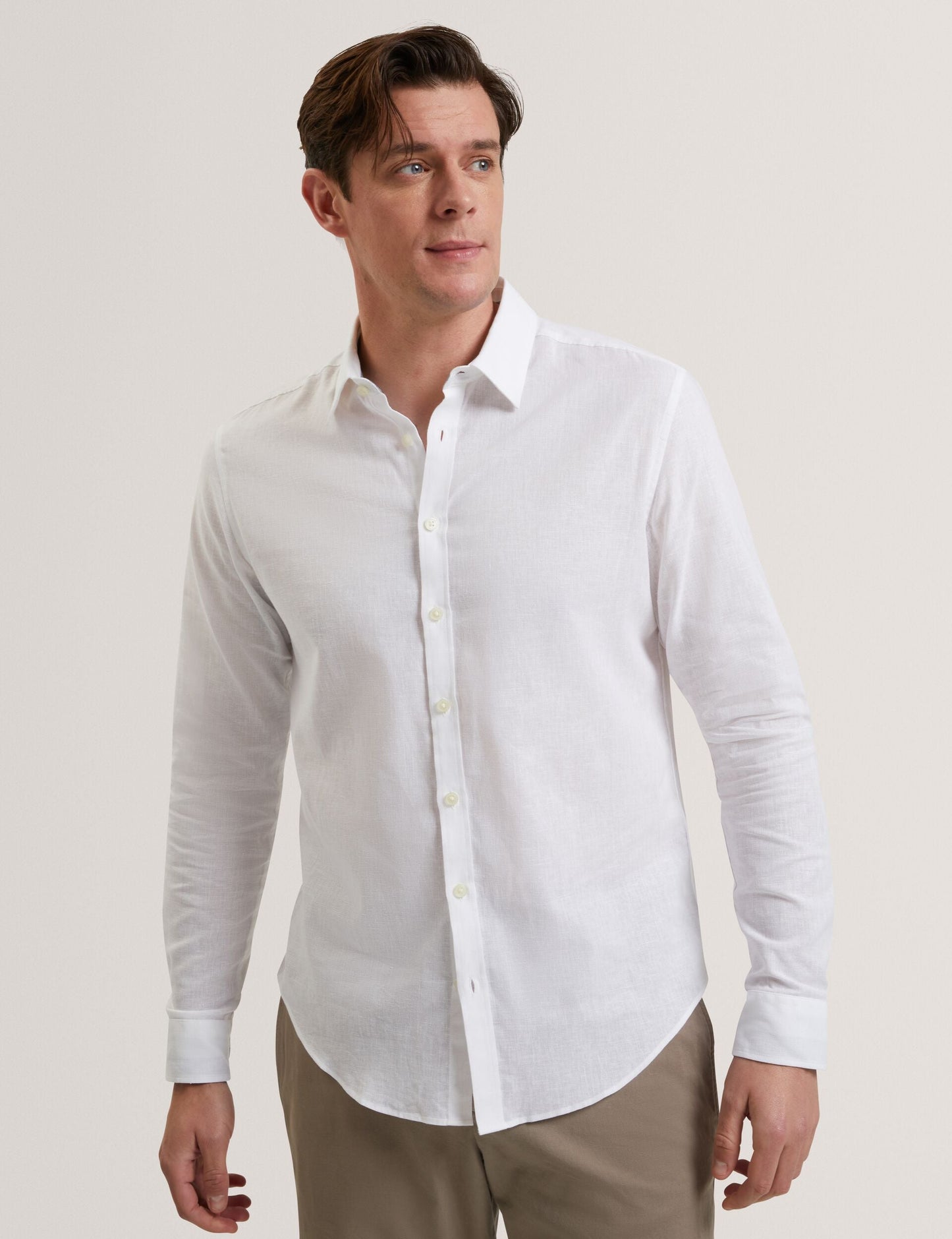 Ted Baker PRYNN Linen Cotton Woven Long Sleeve Shirt WHITE