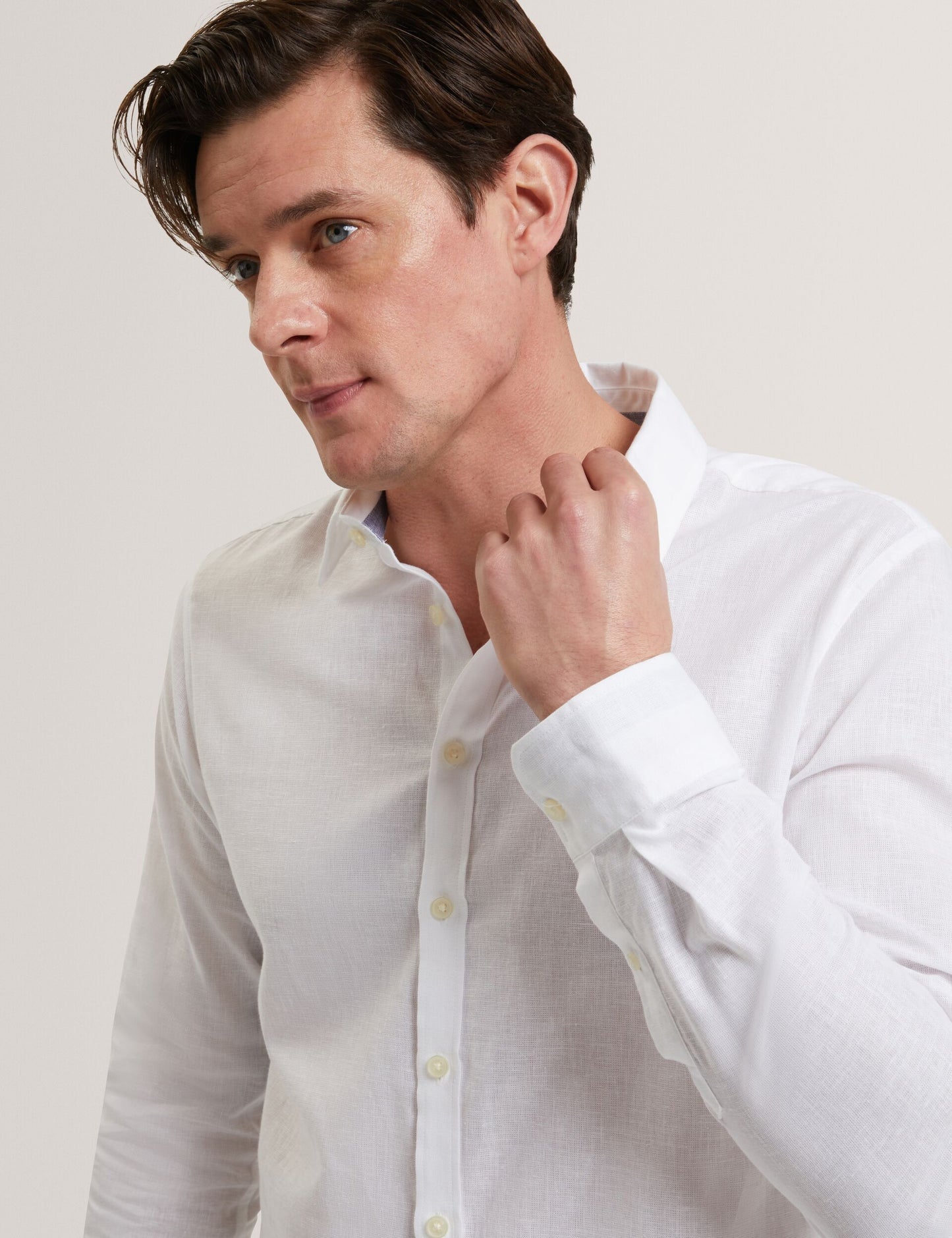 Ted Baker PRYNN Linen Cotton Woven Long Sleeve Shirt WHITE