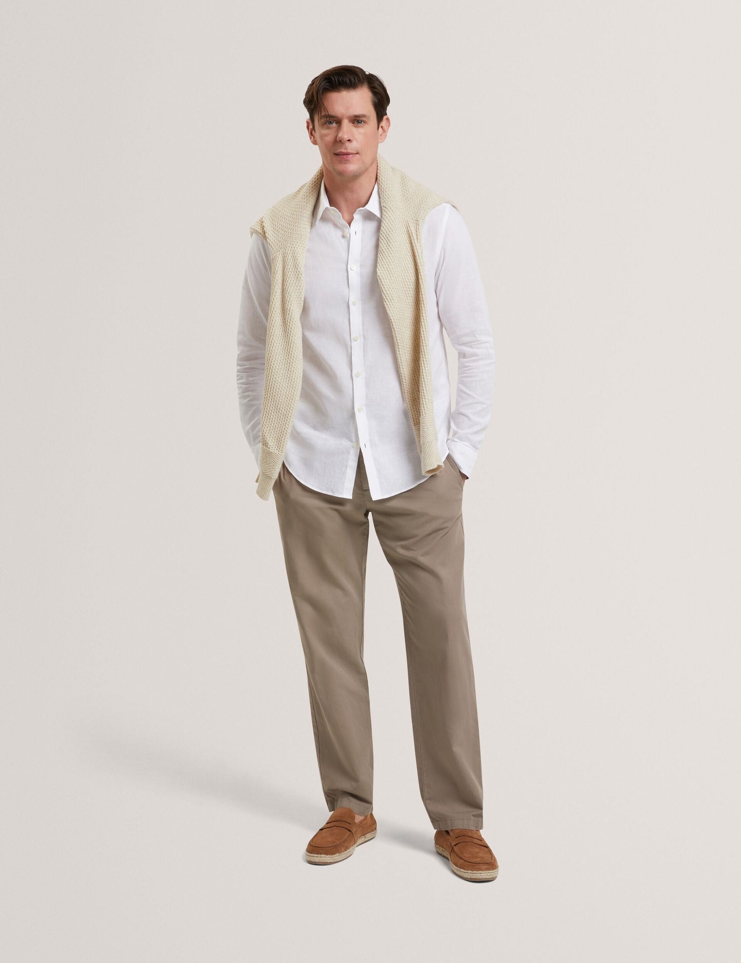 Ted Baker PRYNN Linen Cotton Woven Long Sleeve Shirt WHITE