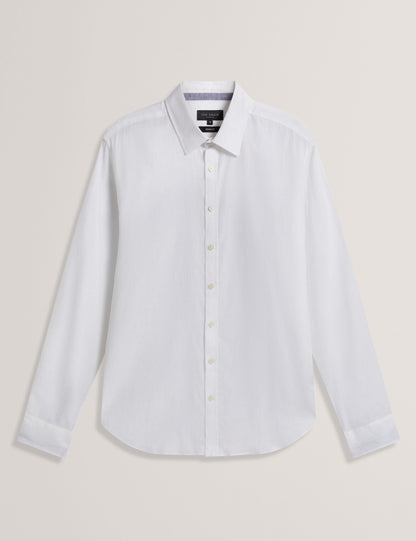 Ted Baker PRYNN Linen Cotton Woven Long Sleeve Shirt WHITE