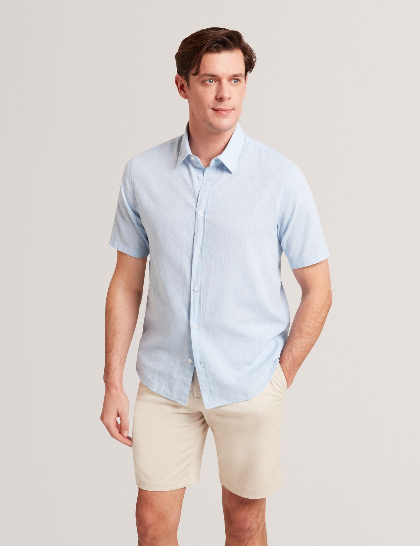 Ted Baker WRYTE Short Sleeve Linen Cotton Woven Shirt LIGHT BLUE