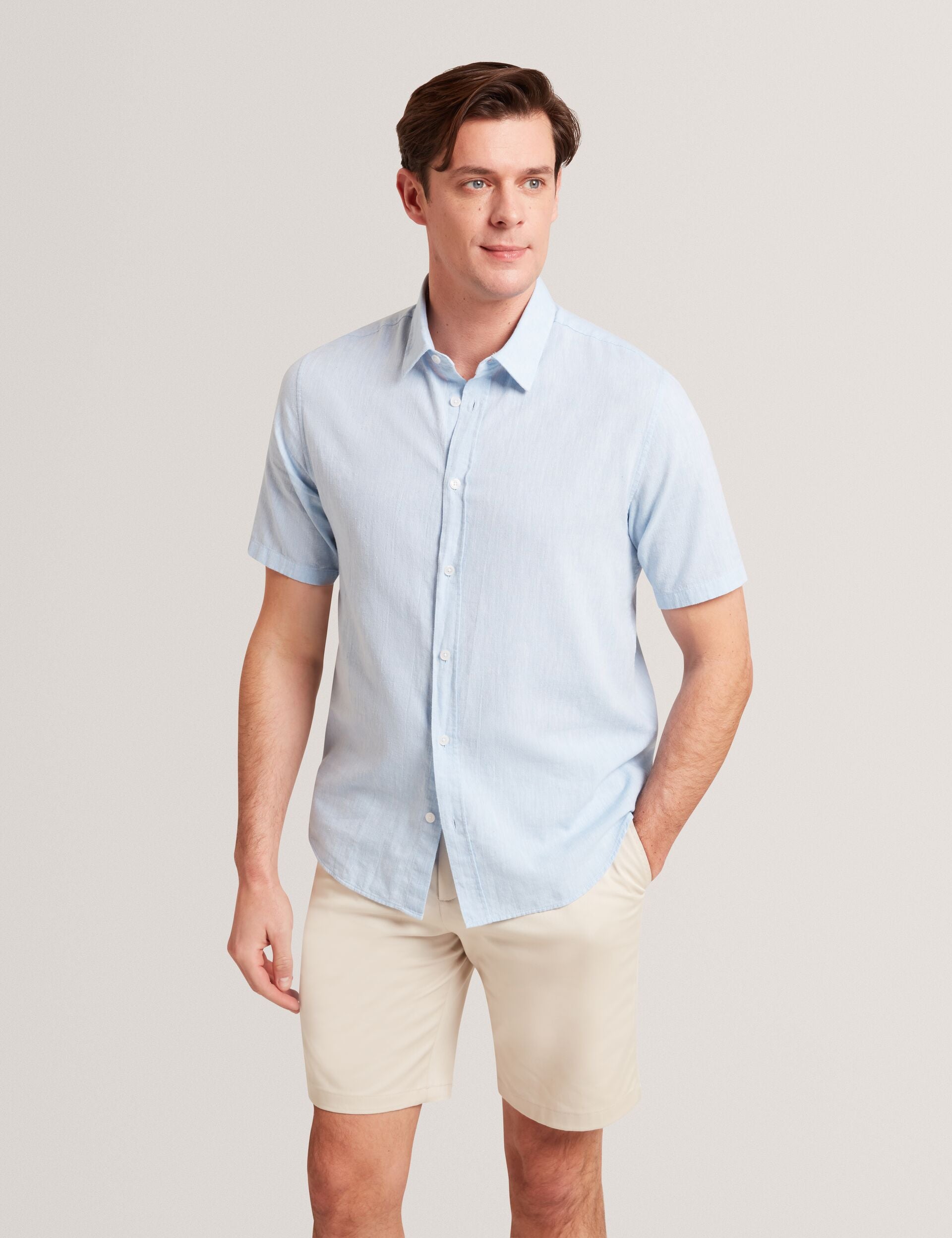 Ted Baker WRYTE Short Sleeve Linen Cotton Woven Shirt LIGHT BLUE