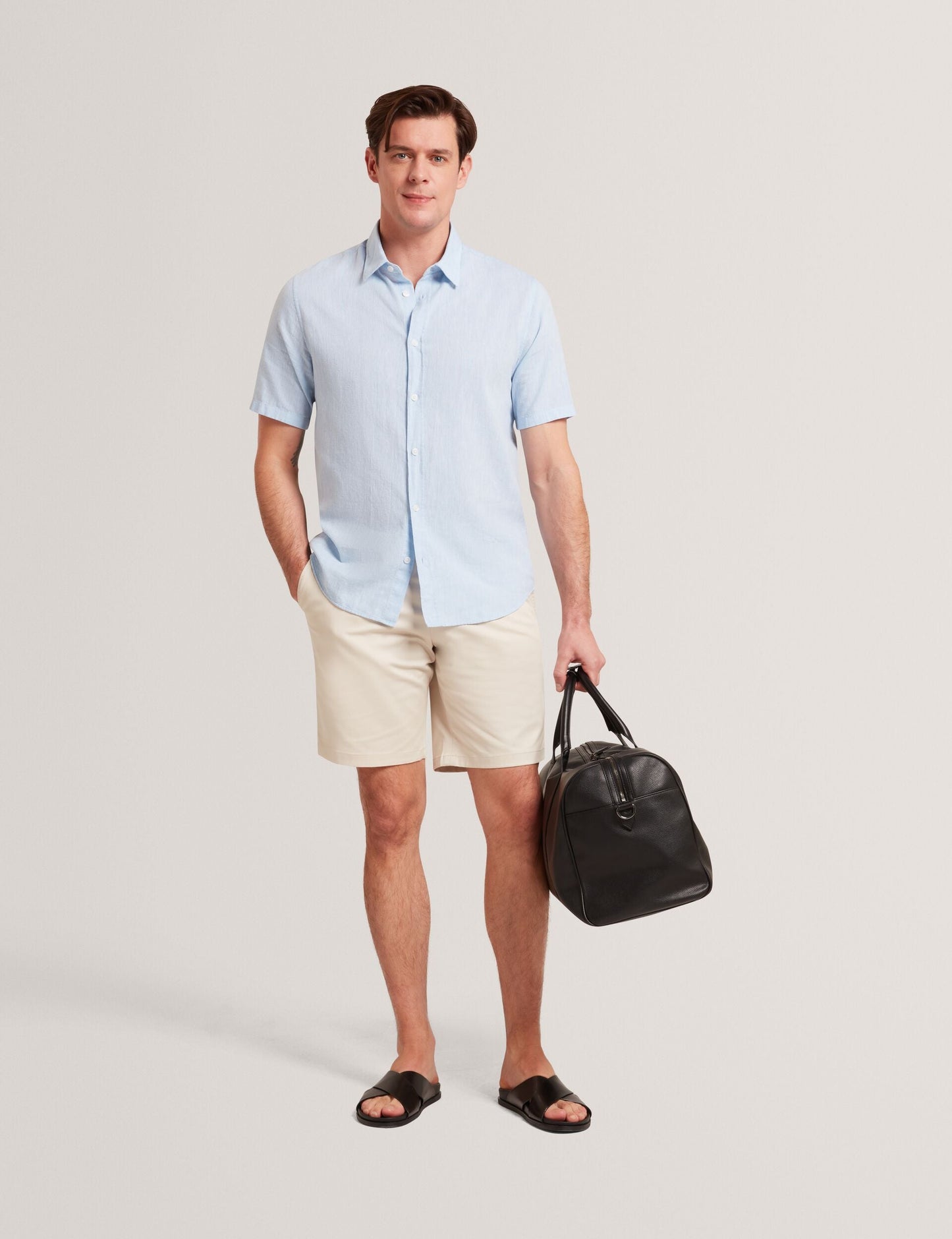 Ted Baker WRYTE Short Sleeve Linen Cotton Woven Shirt LIGHT BLUE