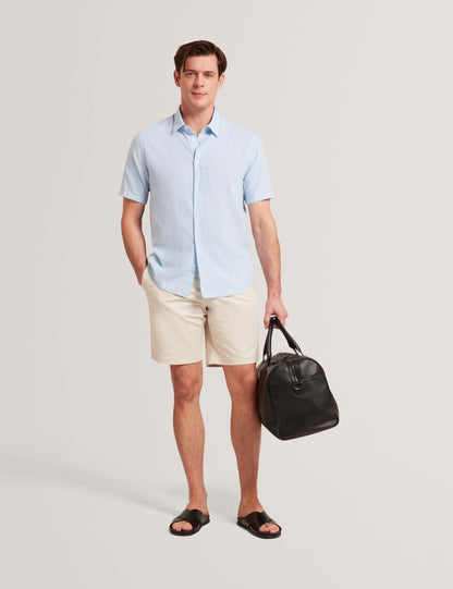 Ted Baker WRYTE Short Sleeve Linen Cotton Woven Shirt LIGHT BLUE