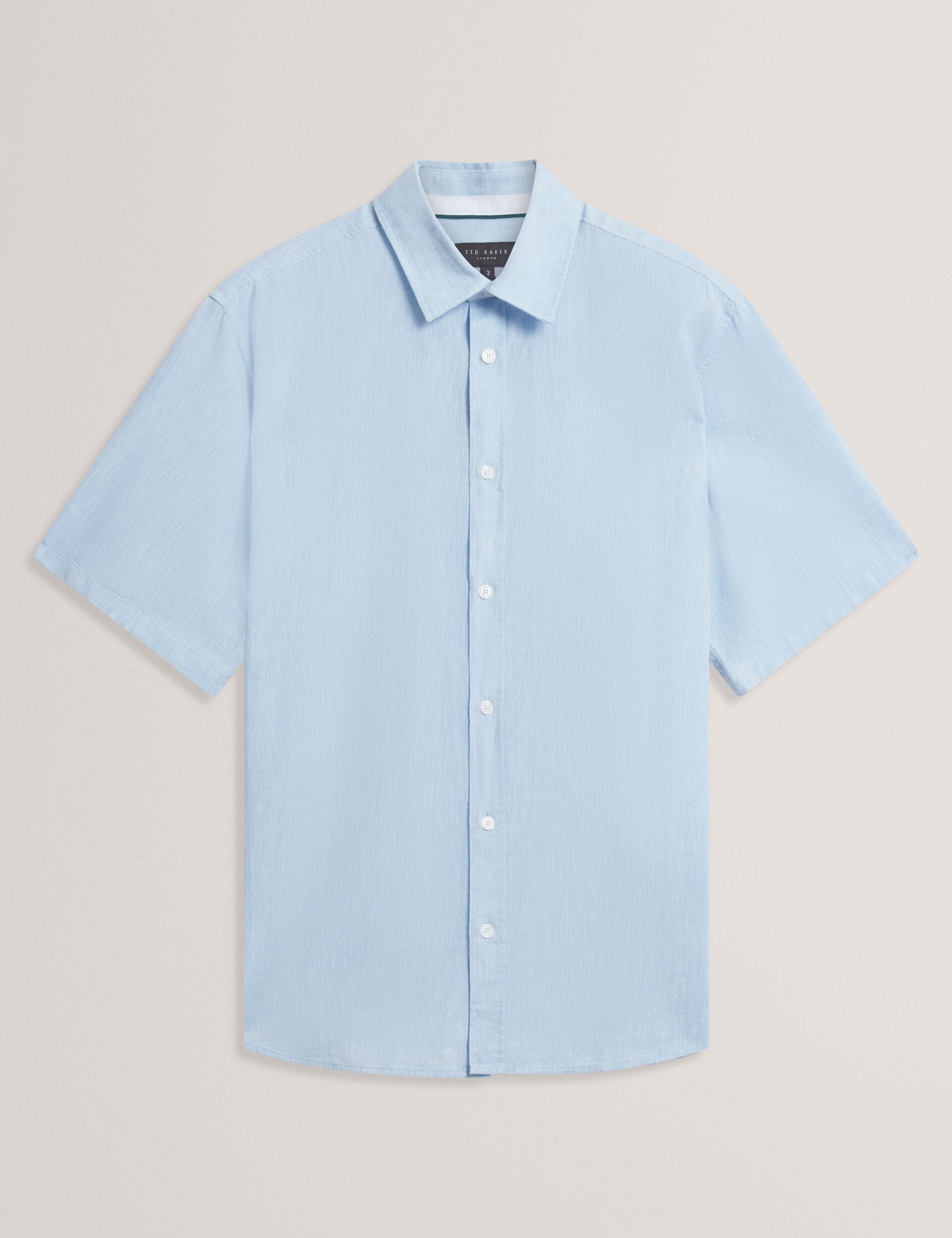 Ted Baker WRYTE Short Sleeve Linen Cotton Woven Shirt LIGHT BLUE