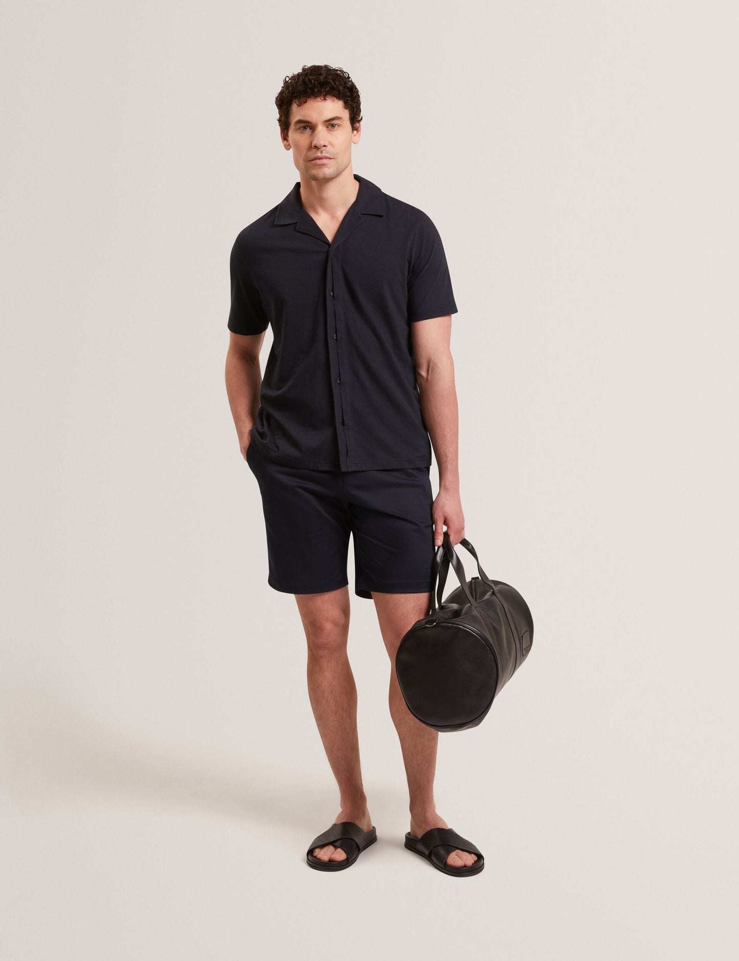 Ted Baker FENDRY Relaxed Cotton Linen Button-Through Shirt NAVY