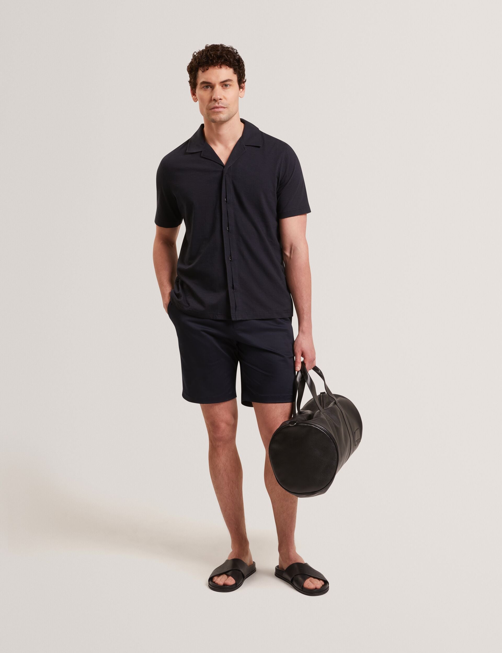 Ted Baker FENDRY Relaxed Cotton Linen Button-Through Shirt NAVY