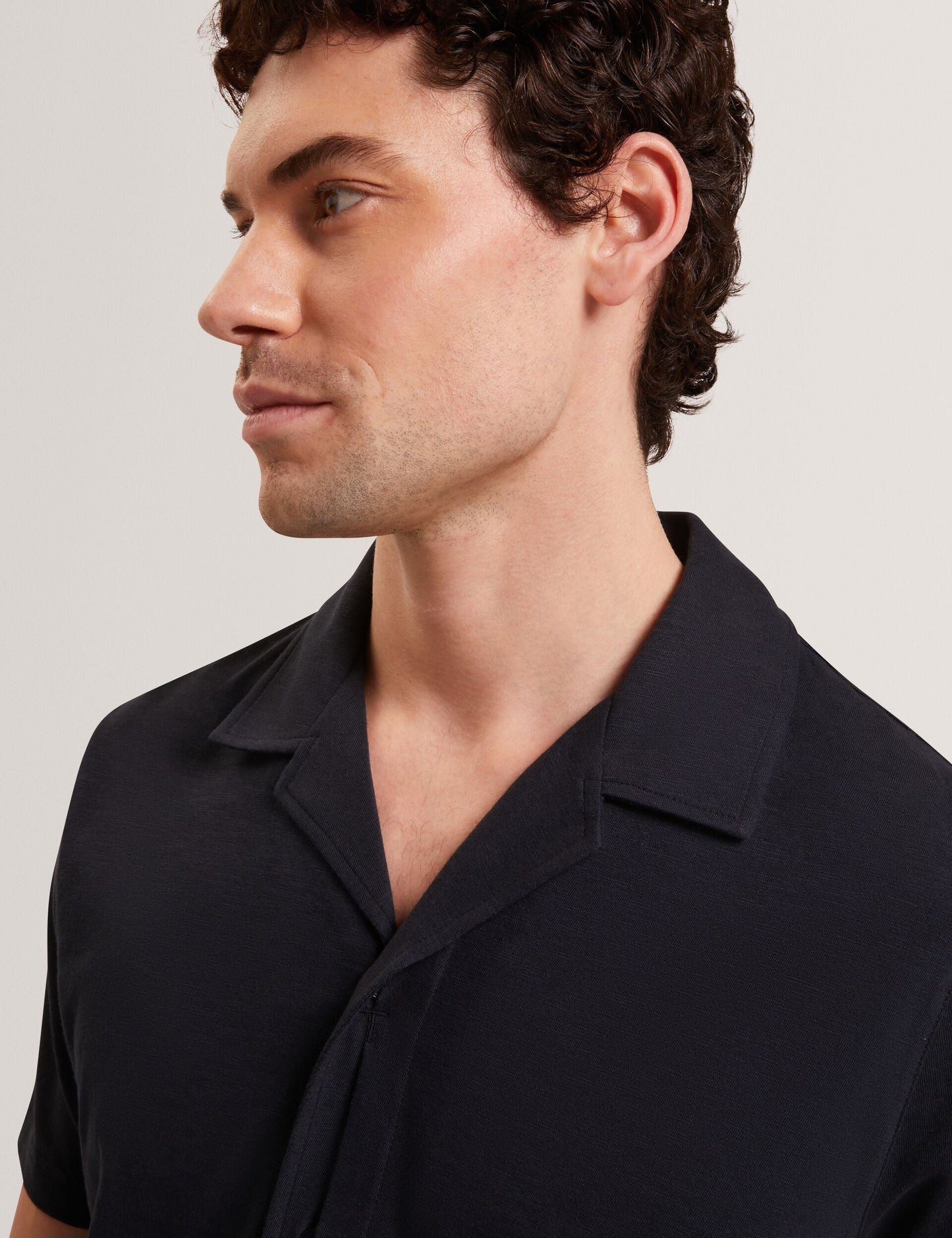 Ted Baker FENDRY Relaxed Cotton Linen Button-Through Shirt NAVY