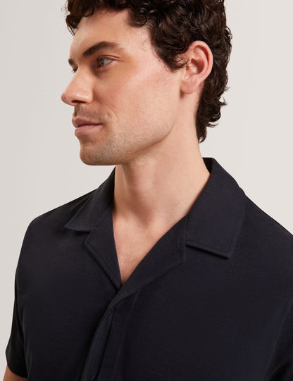 Ted Baker FENDRY Relaxed Cotton Linen Button-Through Shirt NAVY