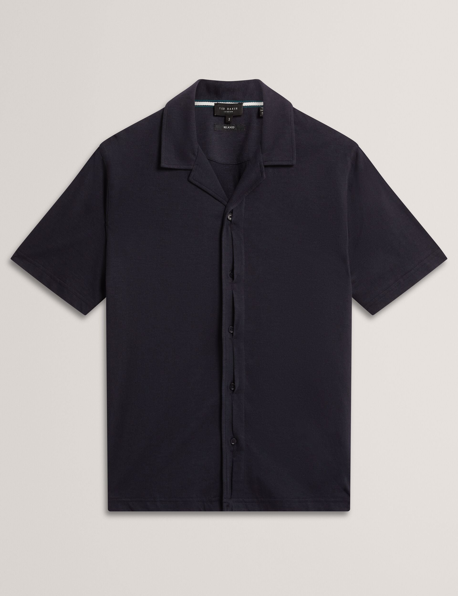 Ted Baker FENDRY Relaxed Cotton Linen Button-Through Shirt NAVY