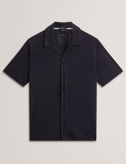 Ted Baker FENDRY Relaxed Cotton Linen Button-Through Shirt NAVY
