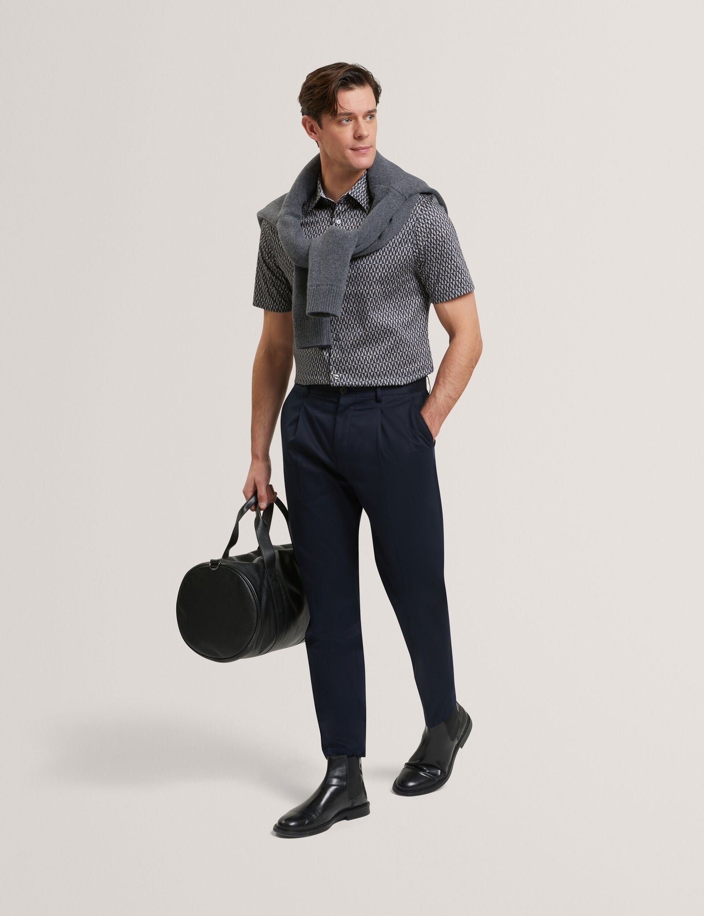 Ted Baker CAMBAY Geometric Leaf Print Short Sleeve Shirt NAVY