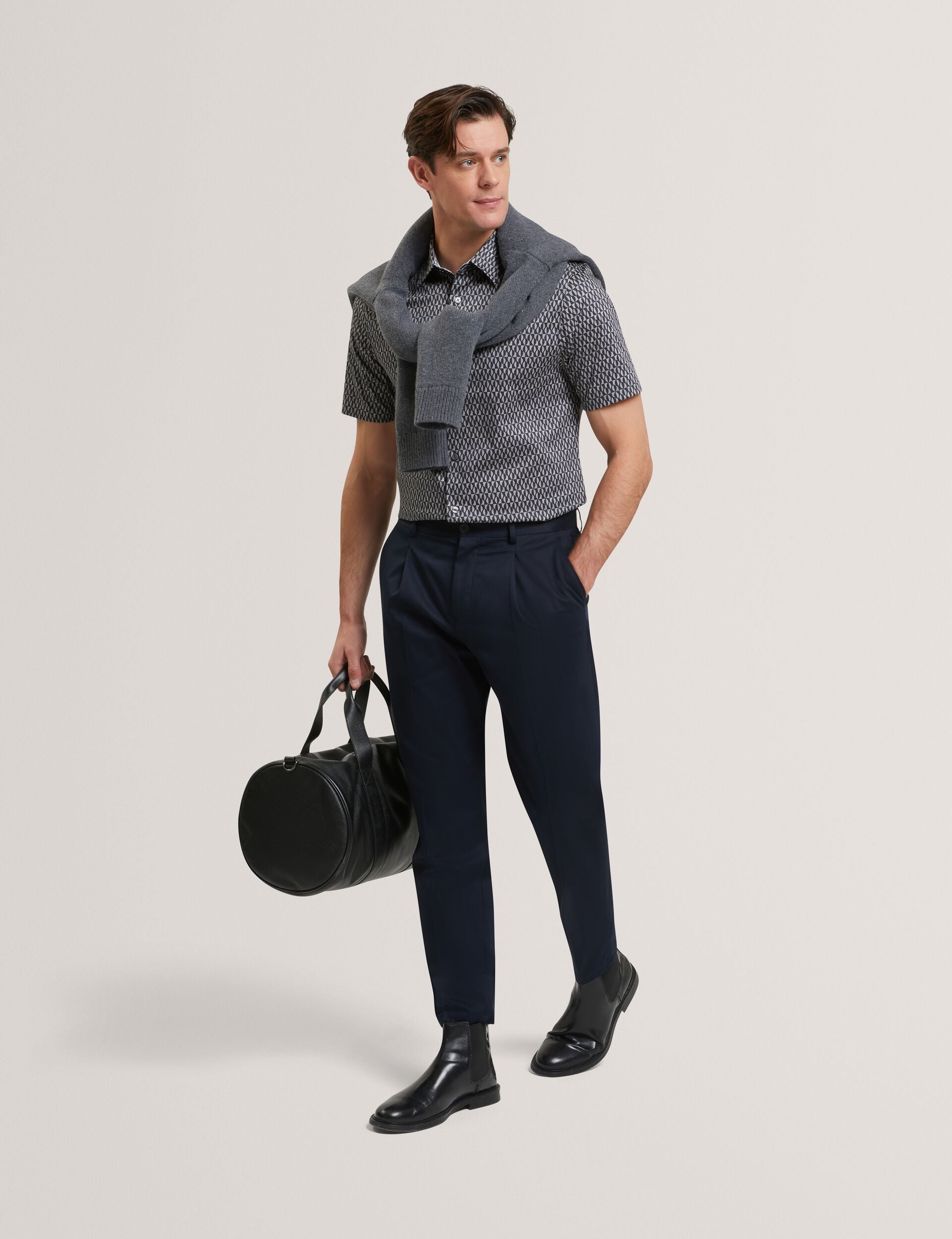 Ted Baker CAMBAY Geometric Leaf Print Short Sleeve Shirt NAVY