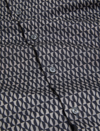 Ted Baker CAMBAY Geometric Leaf Print Short Sleeve Shirt NAVY