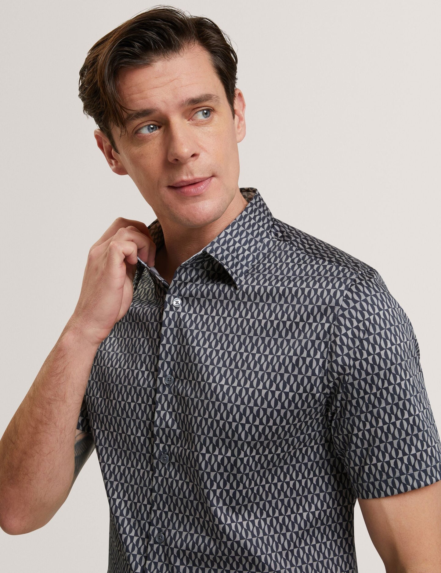 Ted Baker CAMBAY Geometric Leaf Print Short Sleeve Shirt NAVY