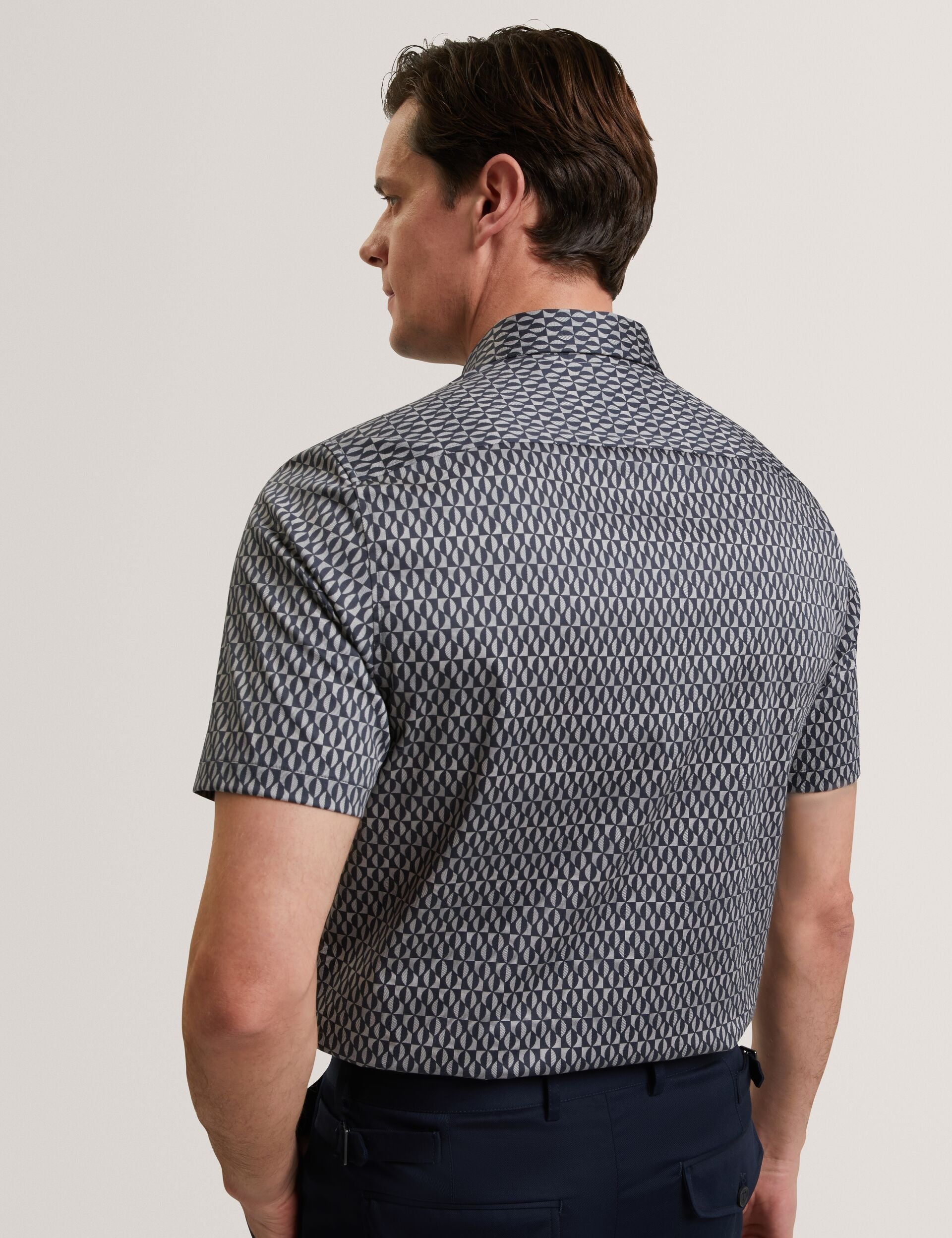 Ted Baker CAMBAY Geometric Leaf Print Short Sleeve Shirt NAVY