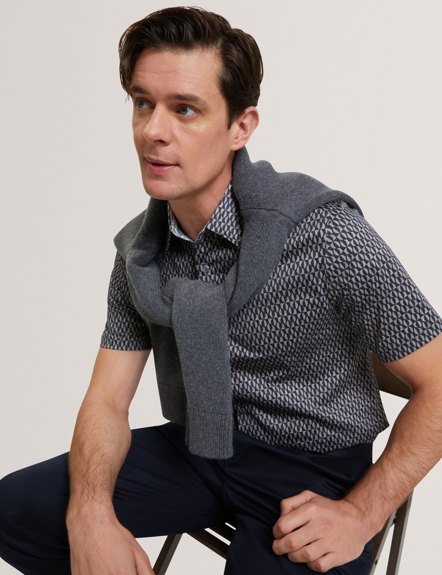 Ted Baker CAMBAY Geometric Leaf Print Short Sleeve Shirt NAVY
