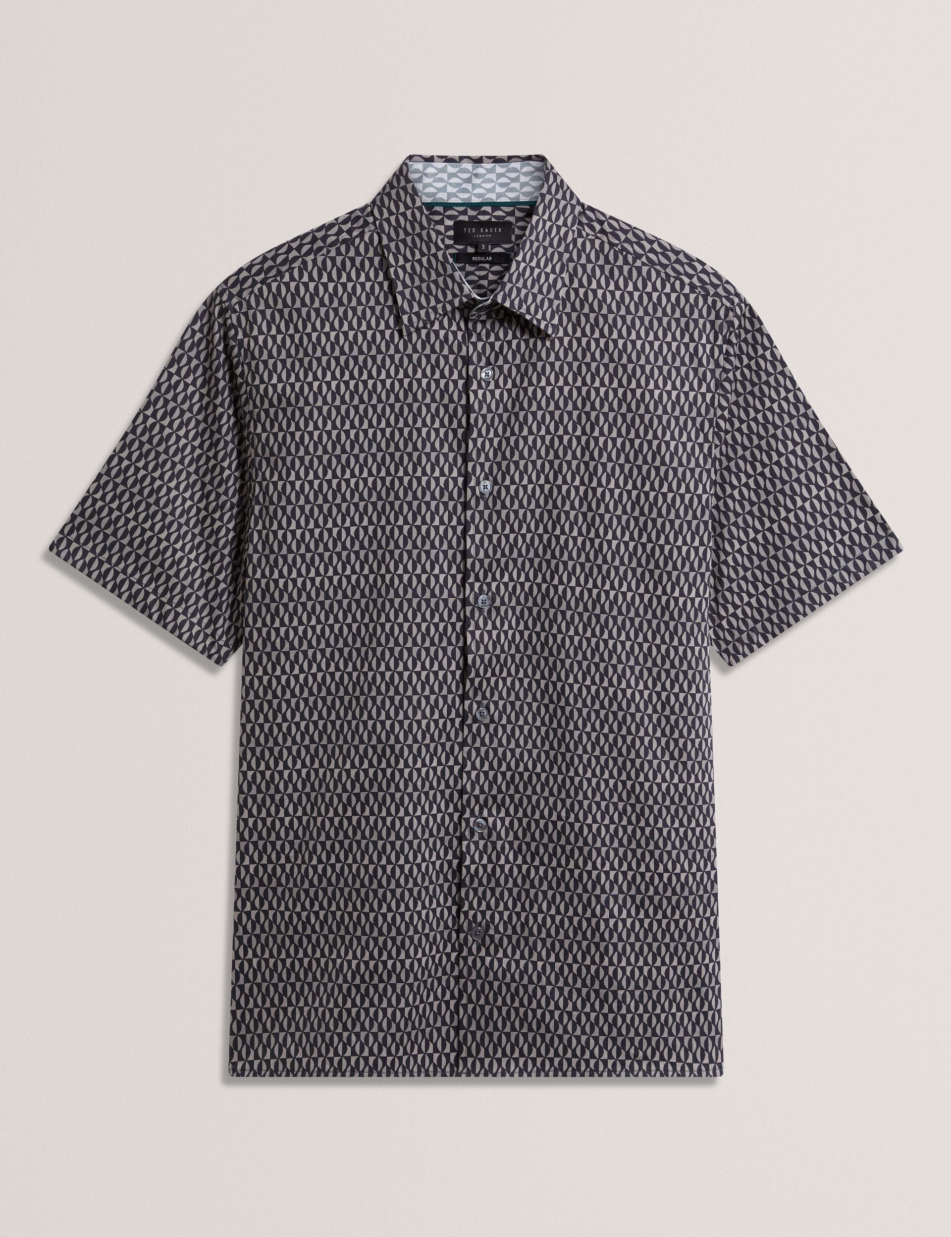 Ted Baker CAMBAY Geometric Leaf Print Short Sleeve Shirt NAVY