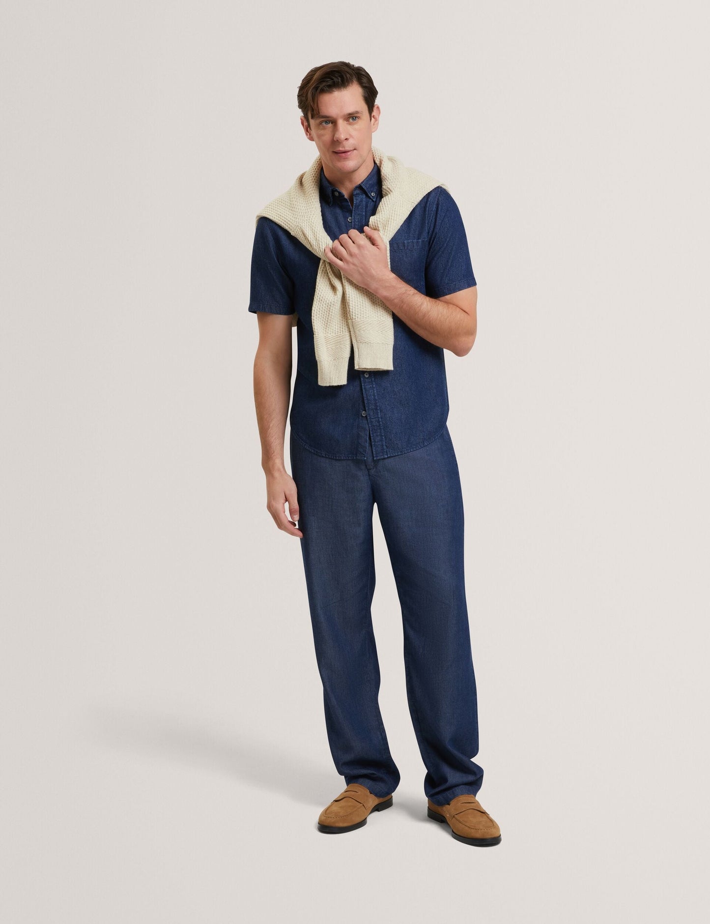 Ted Baker MIREK Regular Fit Chambray Short Sleeve Shirt NAVY BLUE