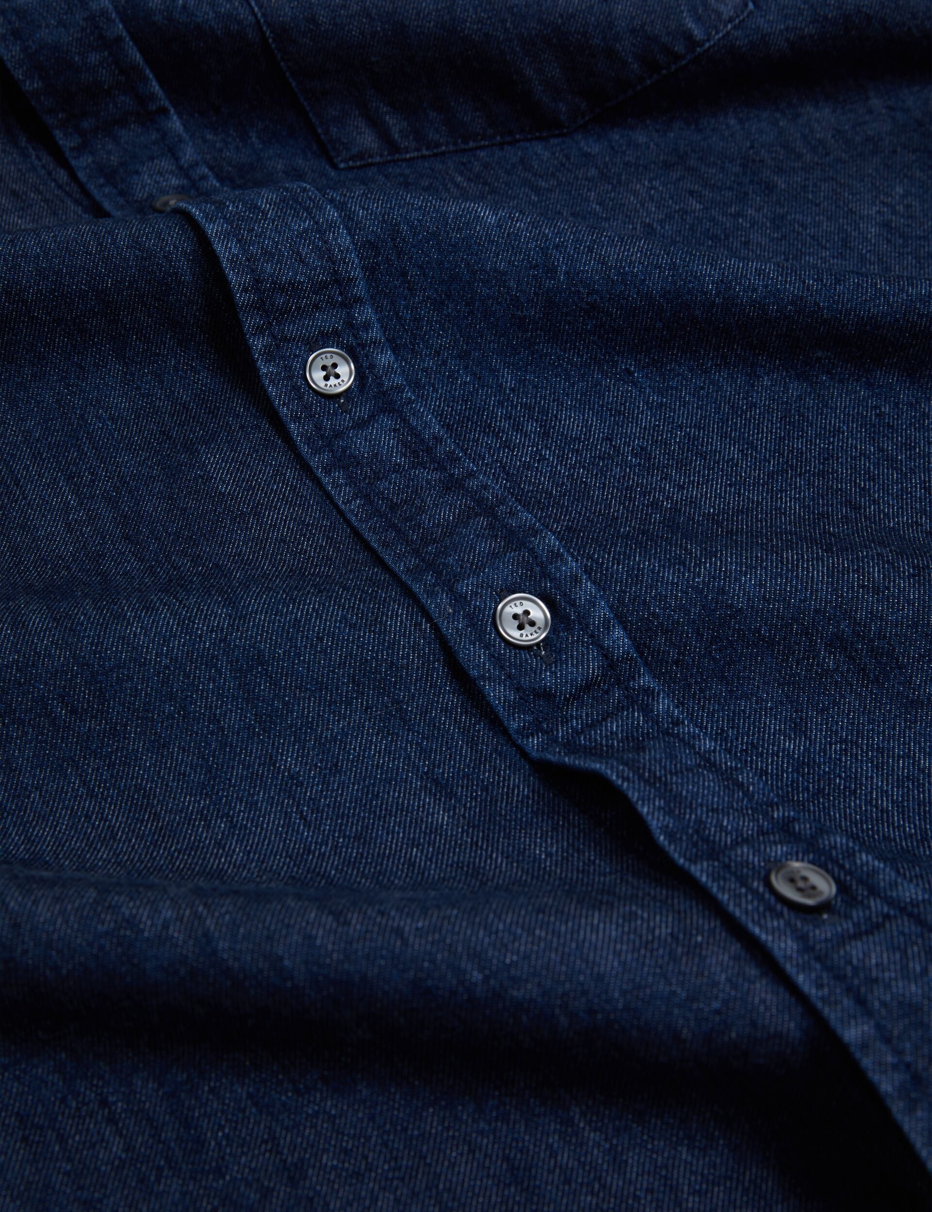 Ted Baker MIREK Regular Fit Chambray Short Sleeve Shirt NAVY BLUE