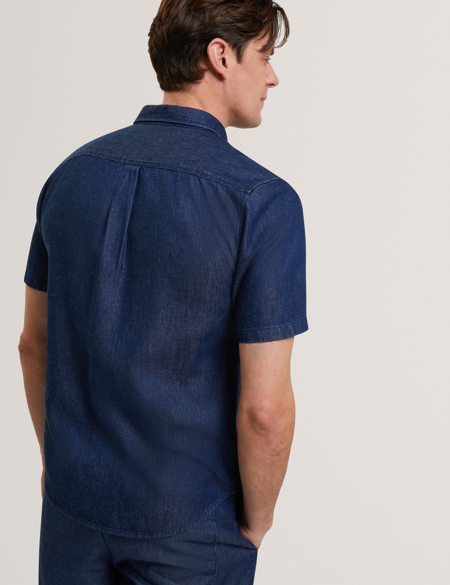 Ted Baker MIREK Regular Fit Chambray Short Sleeve Shirt NAVY BLUE