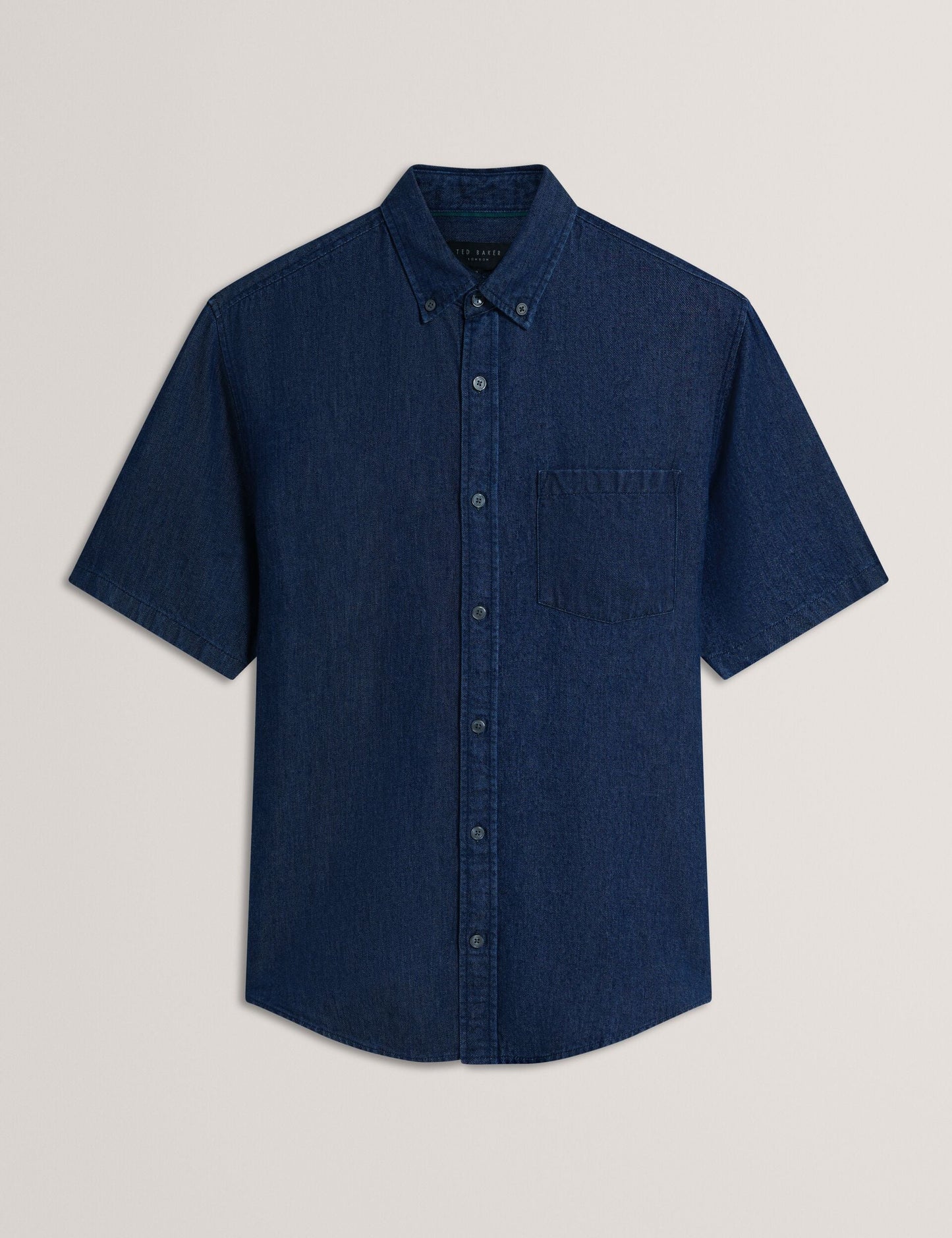 Ted Baker MIREK Regular Fit Chambray Short Sleeve Shirt NAVY BLUE