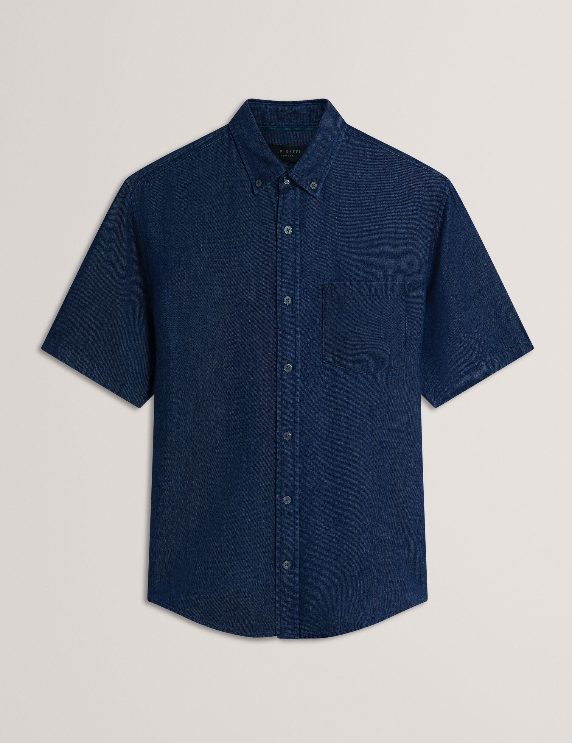 Ted Baker MIREK Regular Fit Chambray Short Sleeve Shirt NAVY BLUE