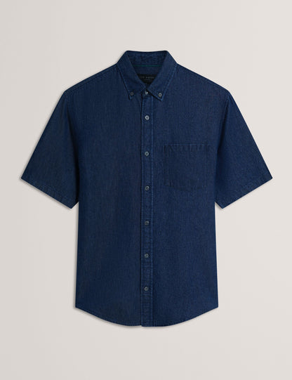 Ted Baker MIREK Regular Fit Chambray Short Sleeve Shirt NAVY BLUE