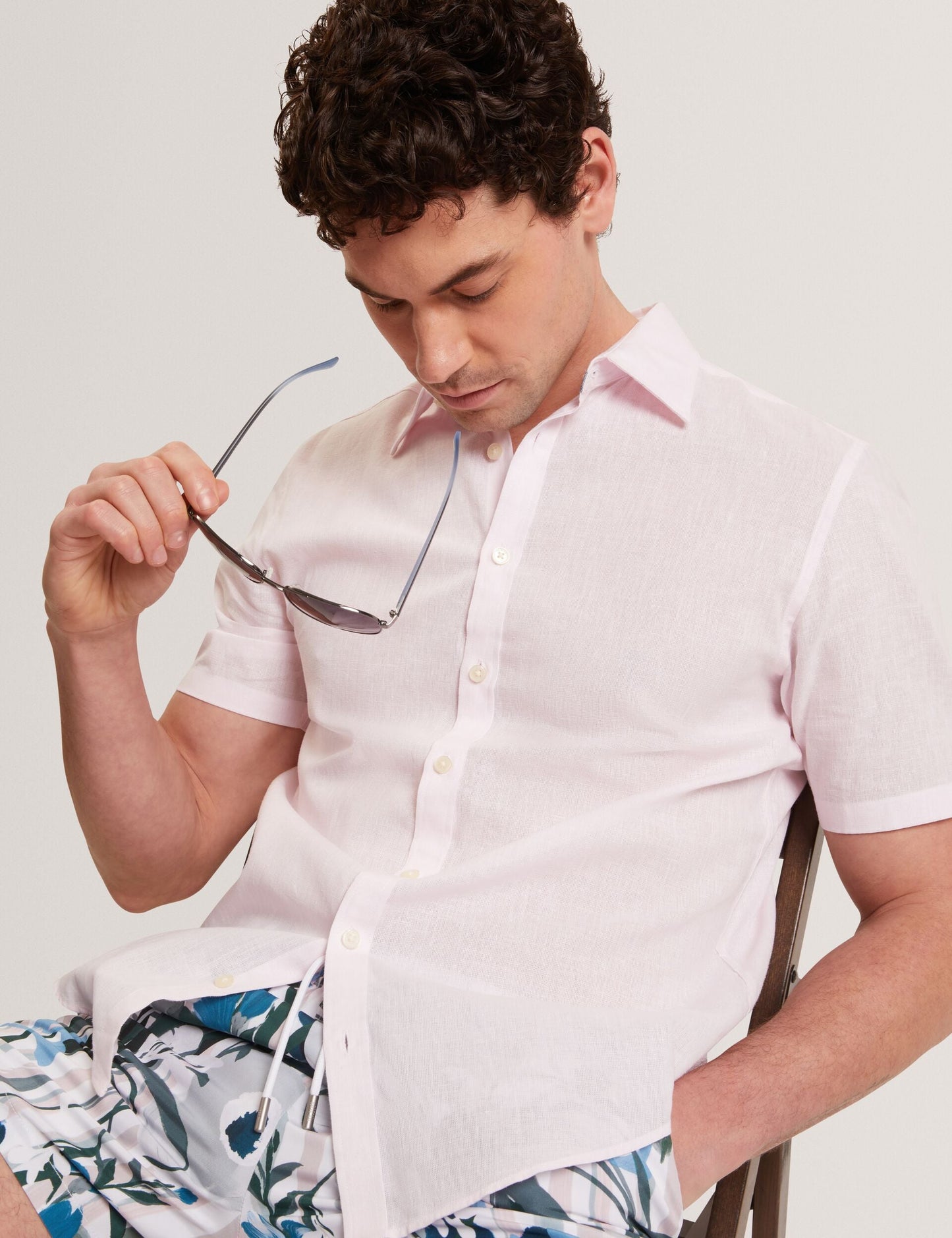 Ted Baker WRYTE Short Sleeve Linen Cotton Woven Shirt LIGHT PINK