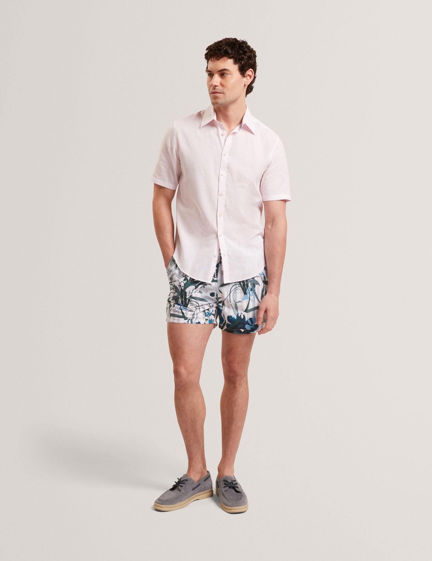 Ted Baker WRYTE Short Sleeve Linen Cotton Woven Shirt LIGHT PINK