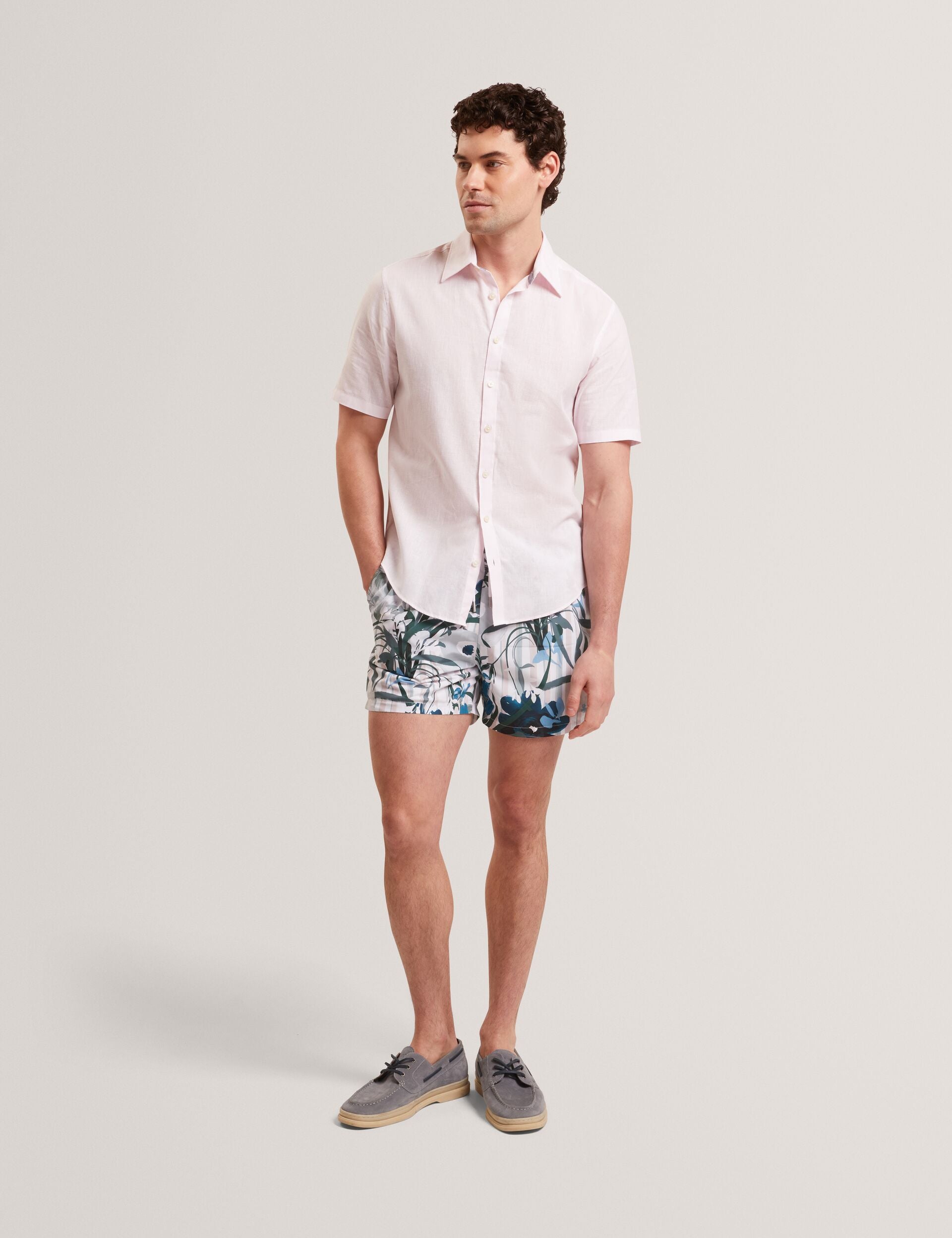 Ted Baker WRYTE Short Sleeve Linen Cotton Woven Shirt LIGHT PINK