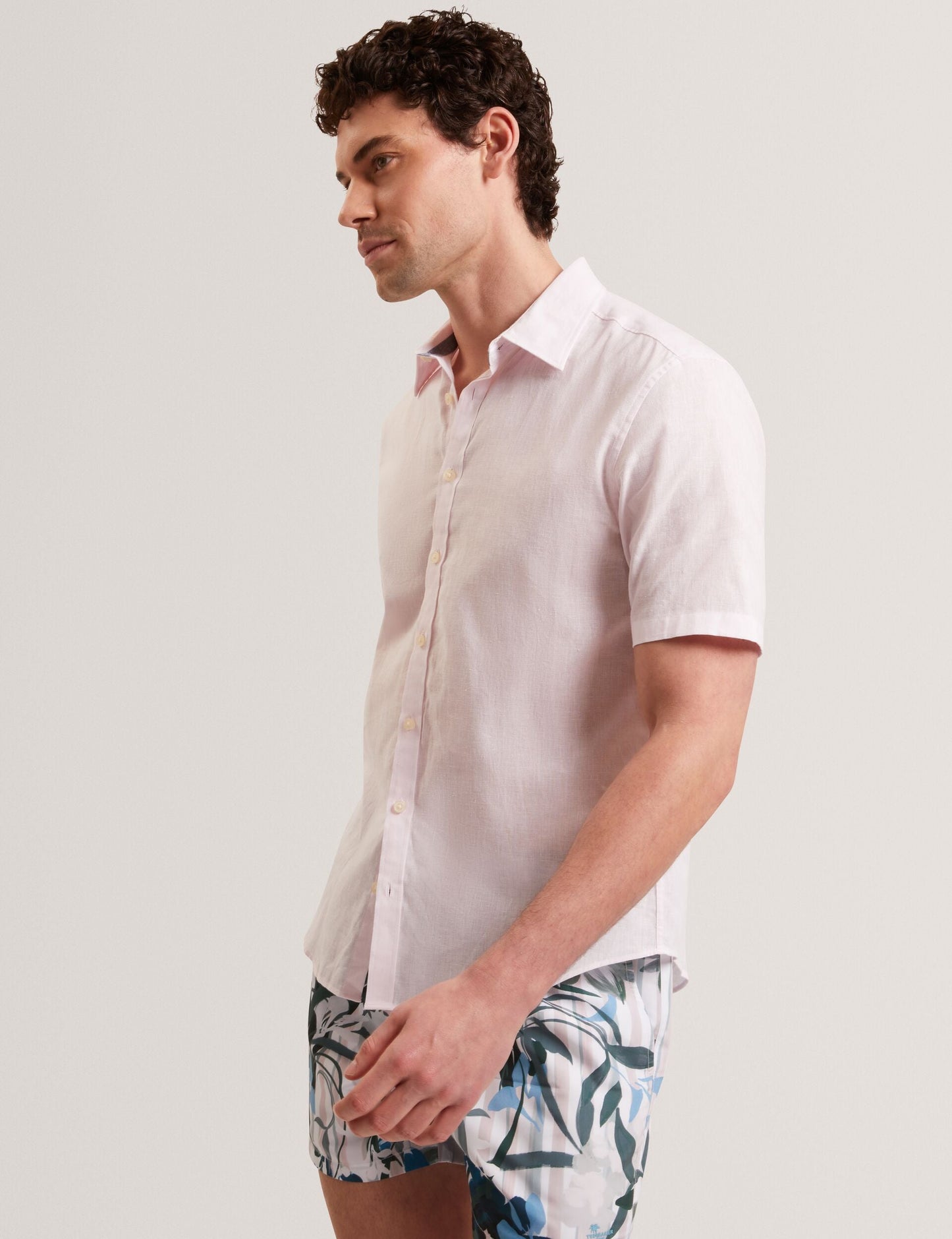 Ted Baker WRYTE Short Sleeve Linen Cotton Woven Shirt LIGHT PINK