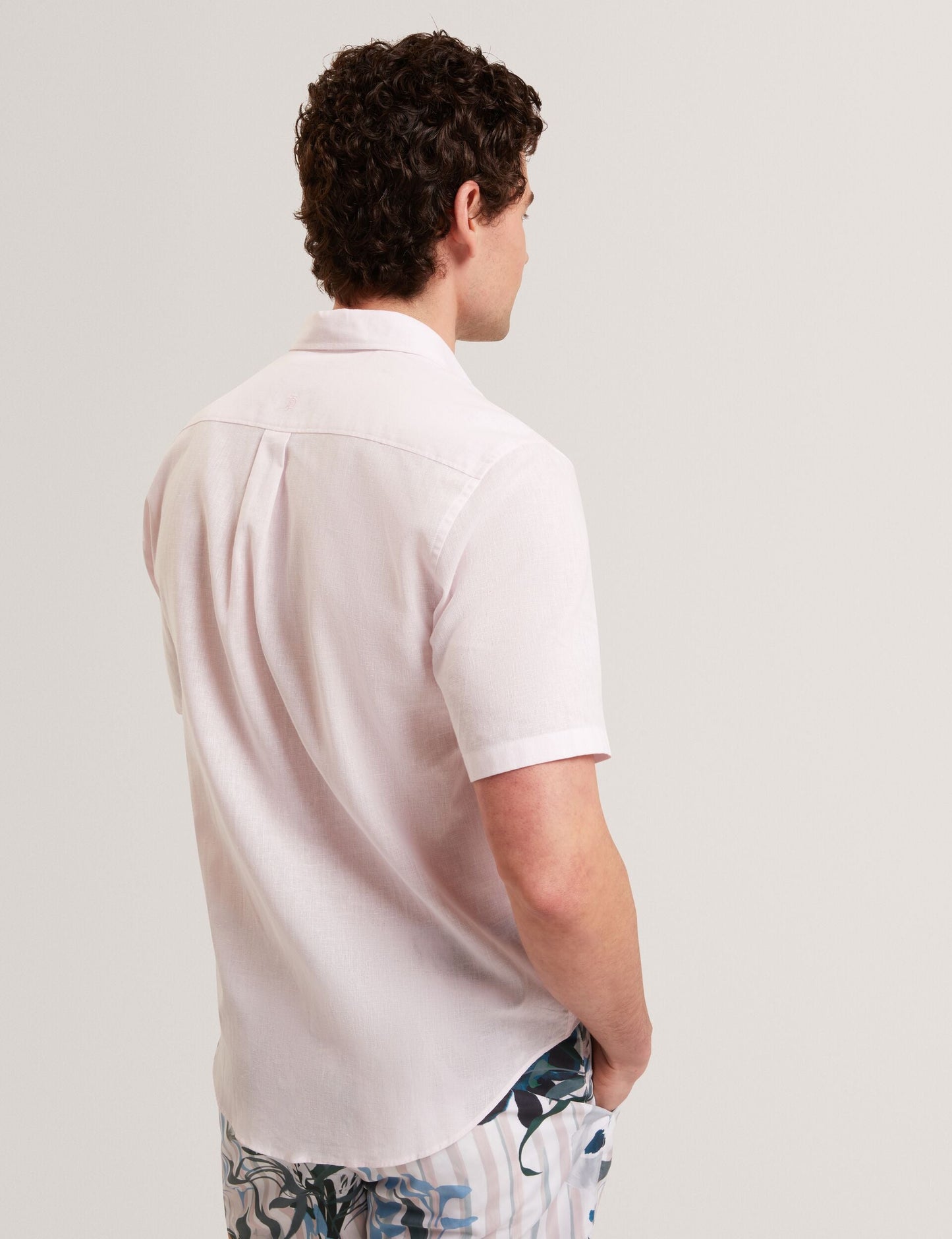 Ted Baker WRYTE Short Sleeve Linen Cotton Woven Shirt LIGHT PINK