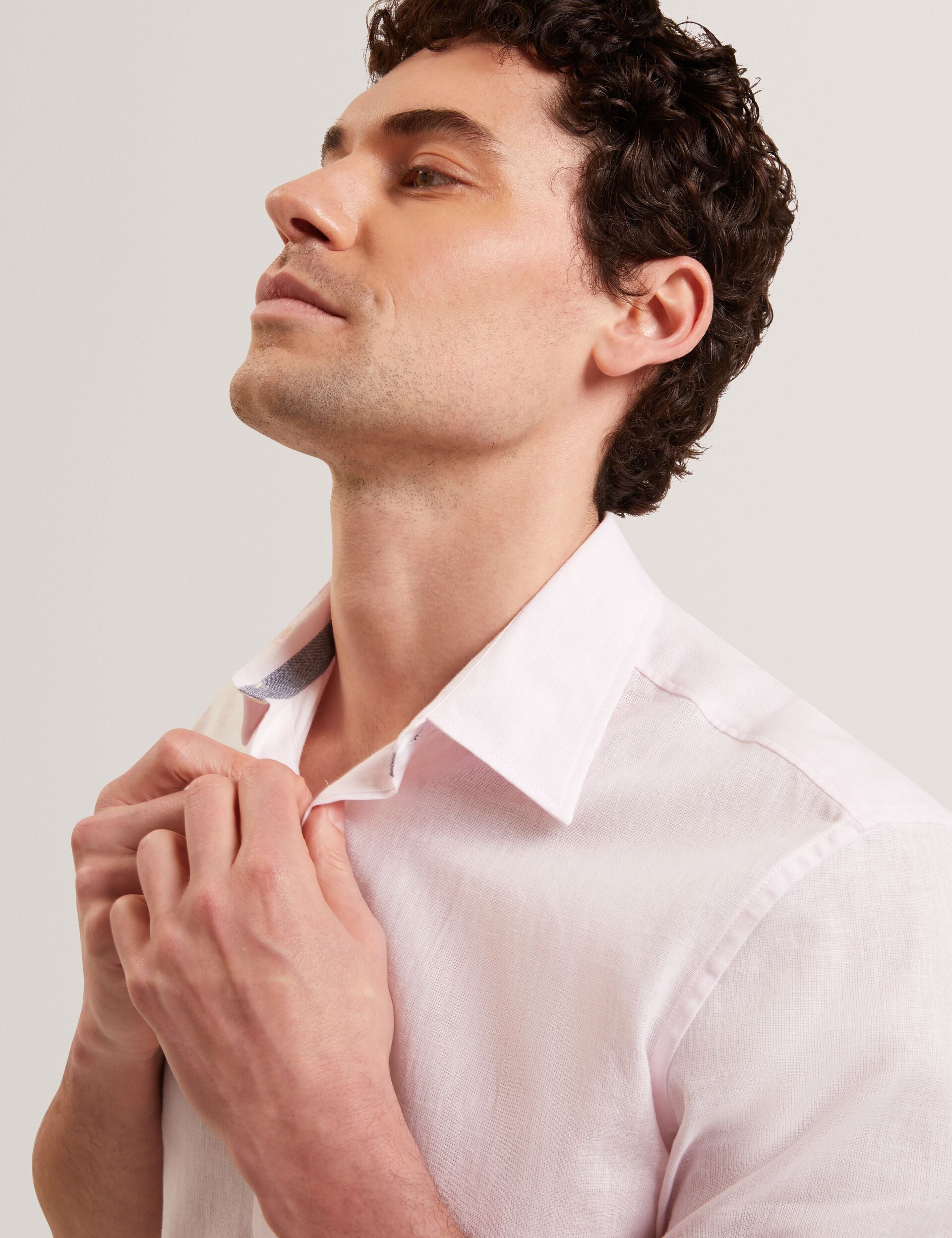 Ted Baker WRYTE Short Sleeve Linen Cotton Woven Shirt LIGHT PINK