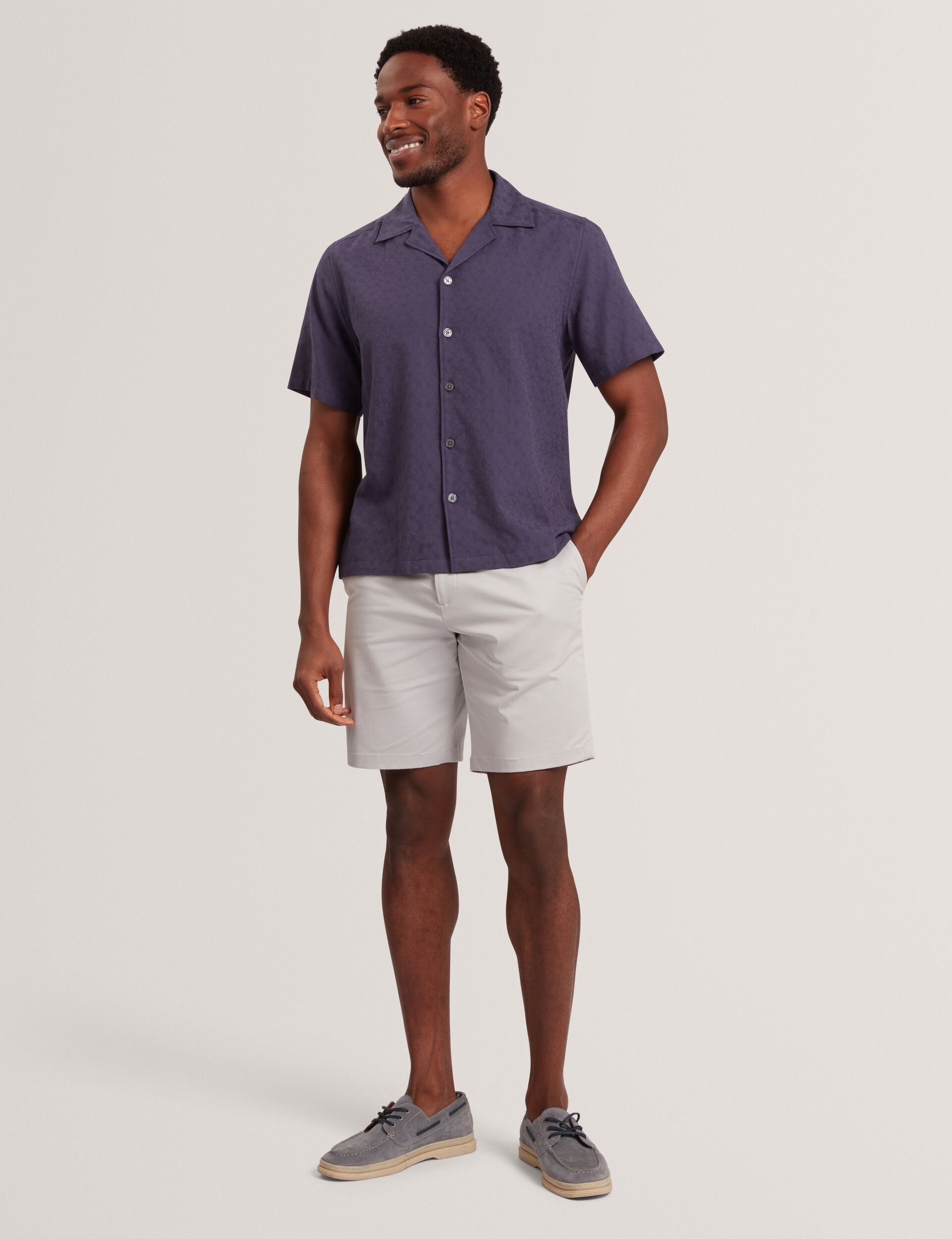Ted Baker FLEURRE Jacquard Floral Cotton Short Sleeve Shirt NAVY