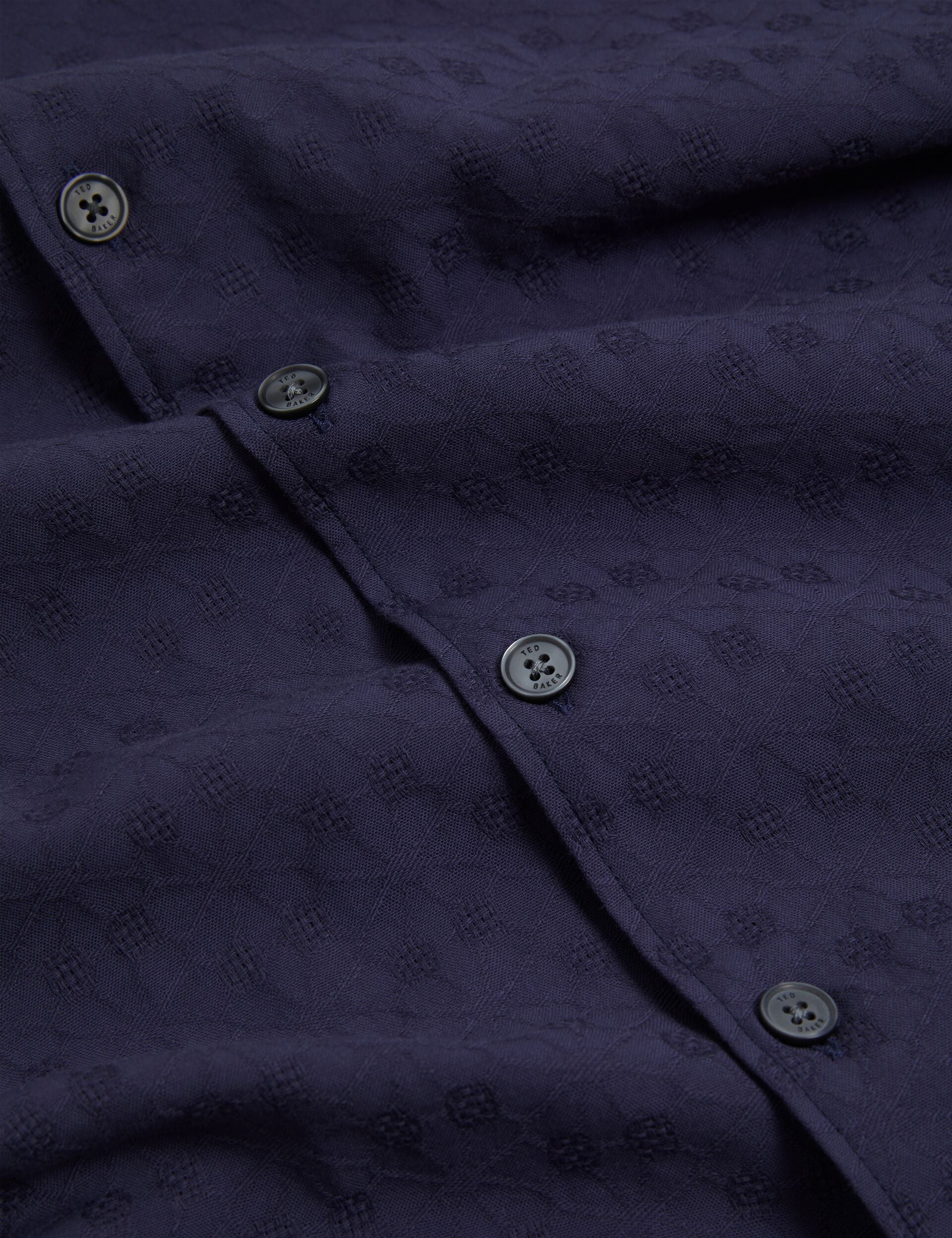 Ted Baker FLEURRE Jacquard Floral Cotton Short Sleeve Shirt NAVY