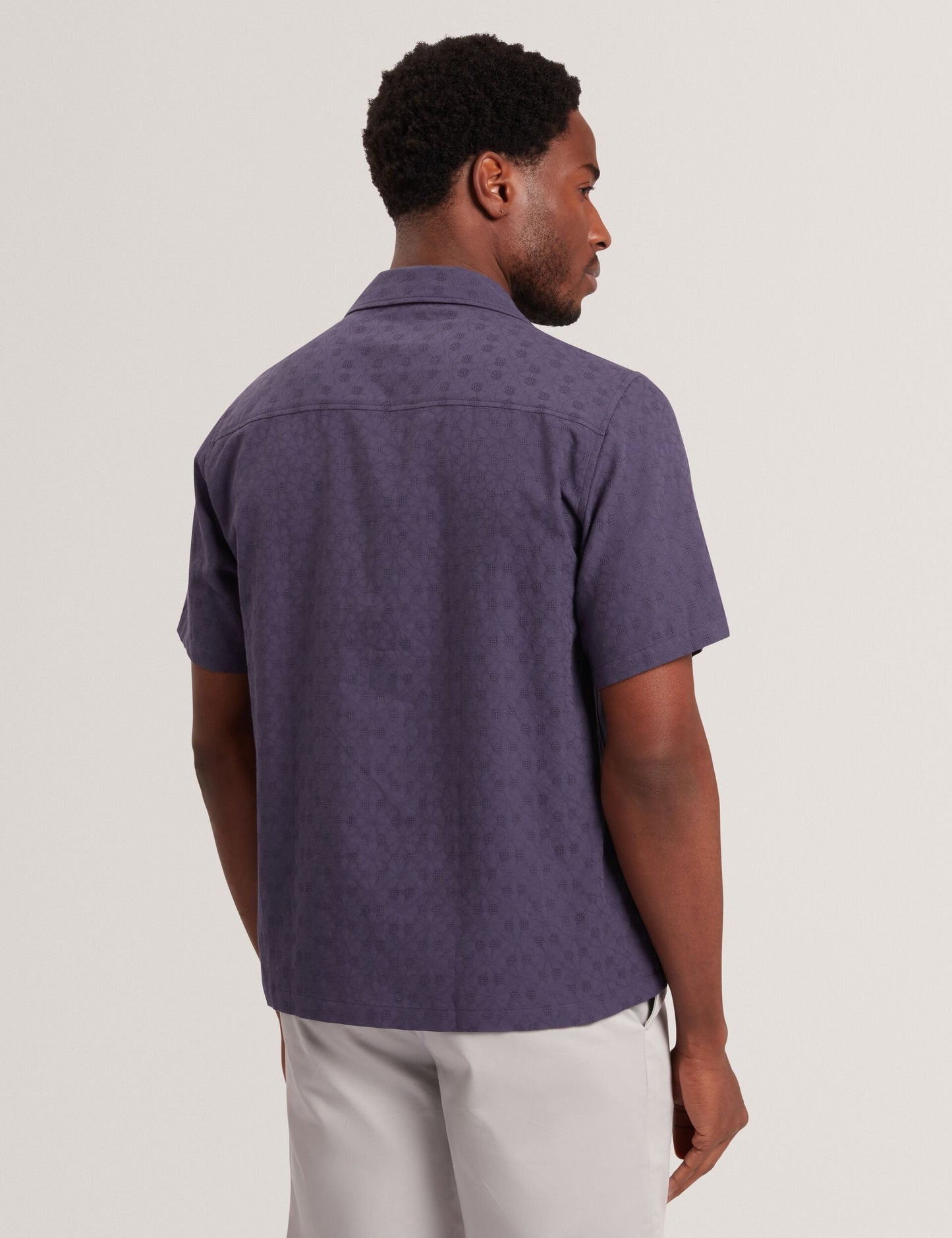Ted Baker FLEURRE Jacquard Floral Cotton Short Sleeve Shirt NAVY