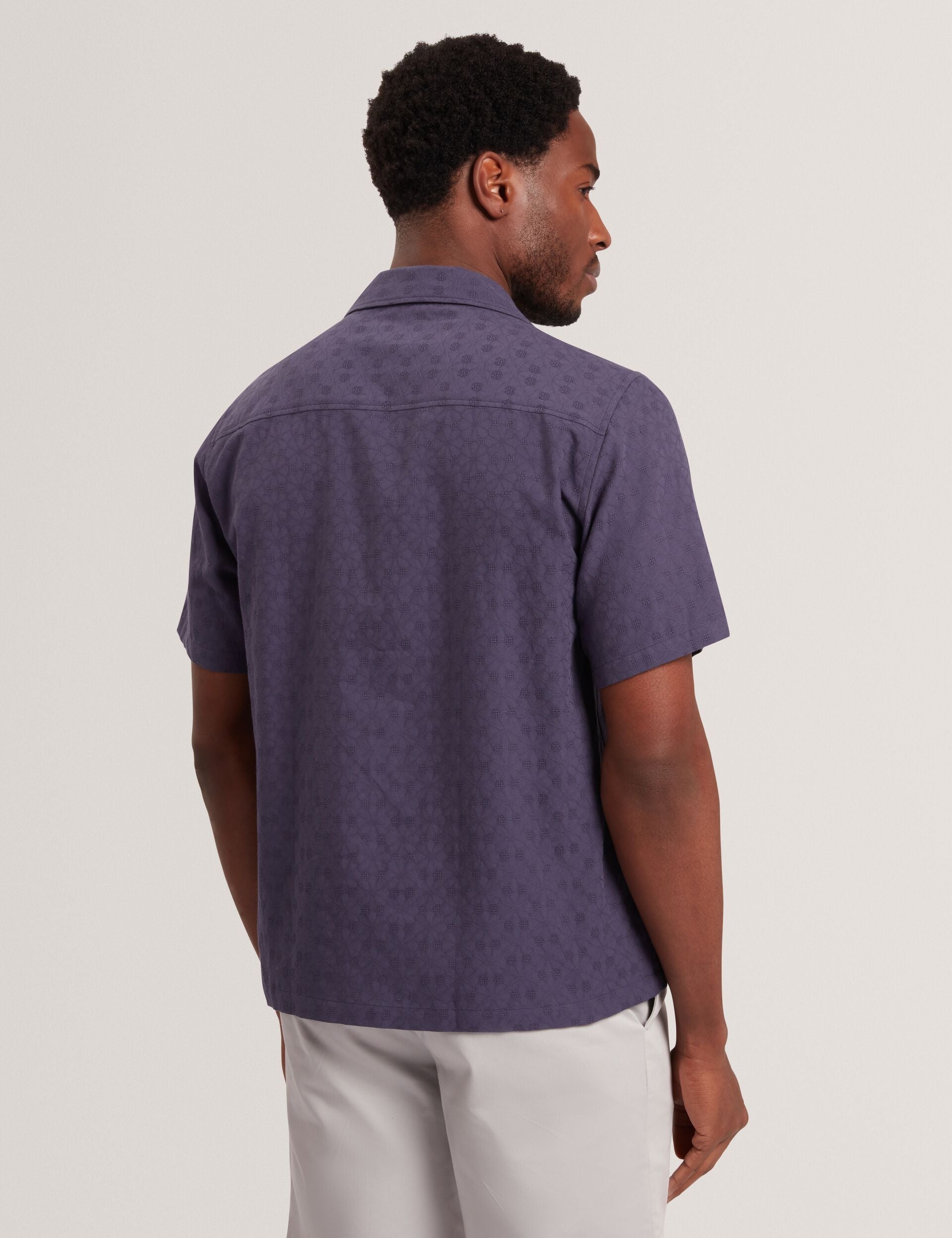 Ted Baker FLEURRE Jacquard Floral Cotton Short Sleeve Shirt NAVY