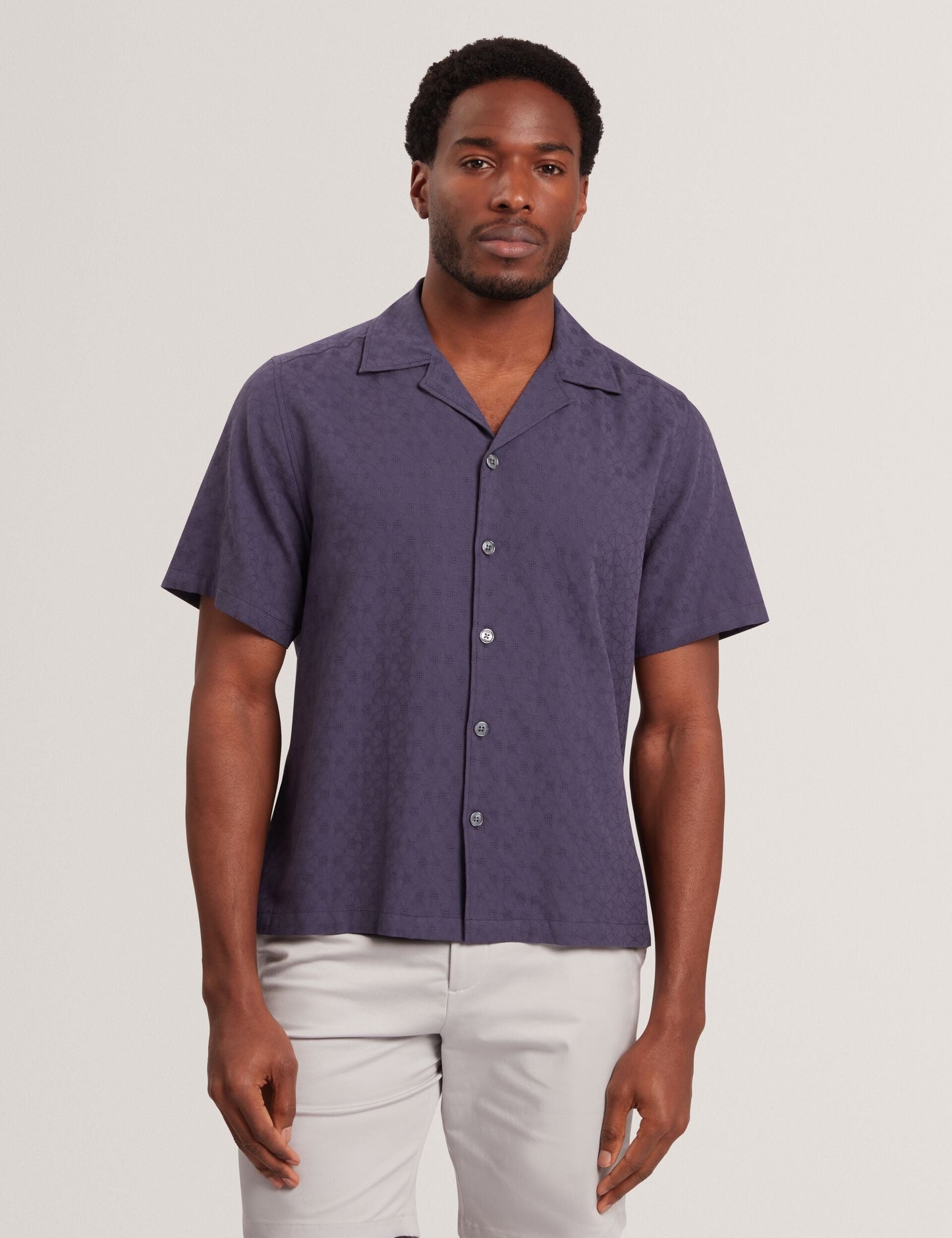 Ted Baker FLEURRE Jacquard Floral Cotton Short Sleeve Shirt NAVY