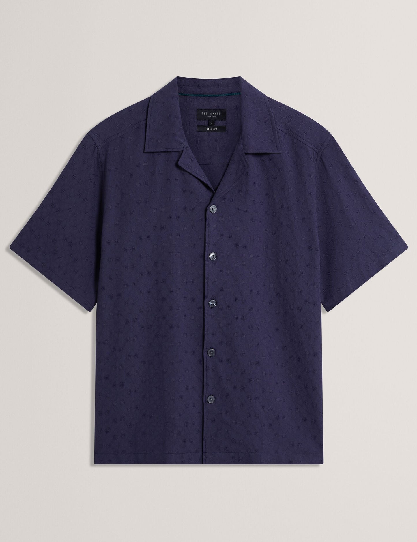 Ted Baker FLEURRE Jacquard Floral Cotton Short Sleeve Shirt NAVY