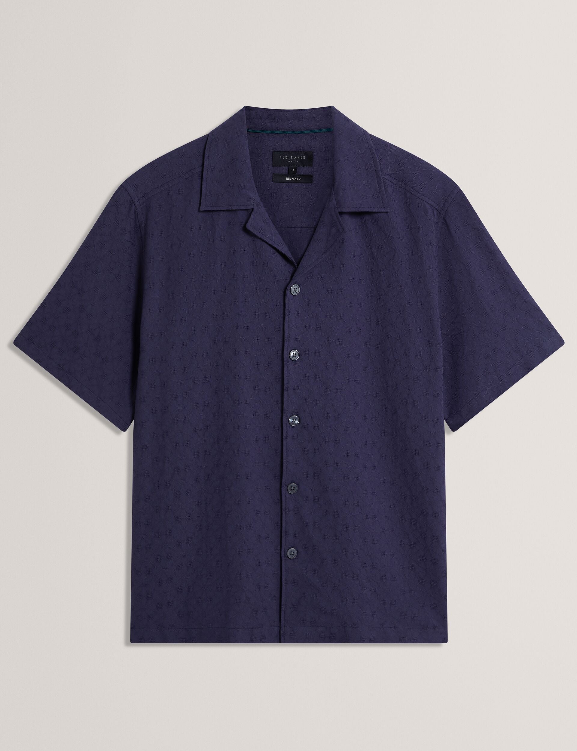 Ted Baker FLEURRE Jacquard Floral Cotton Short Sleeve Shirt NAVY