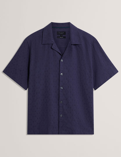 Ted Baker FLEURRE Jacquard Floral Cotton Short Sleeve Shirt NAVY