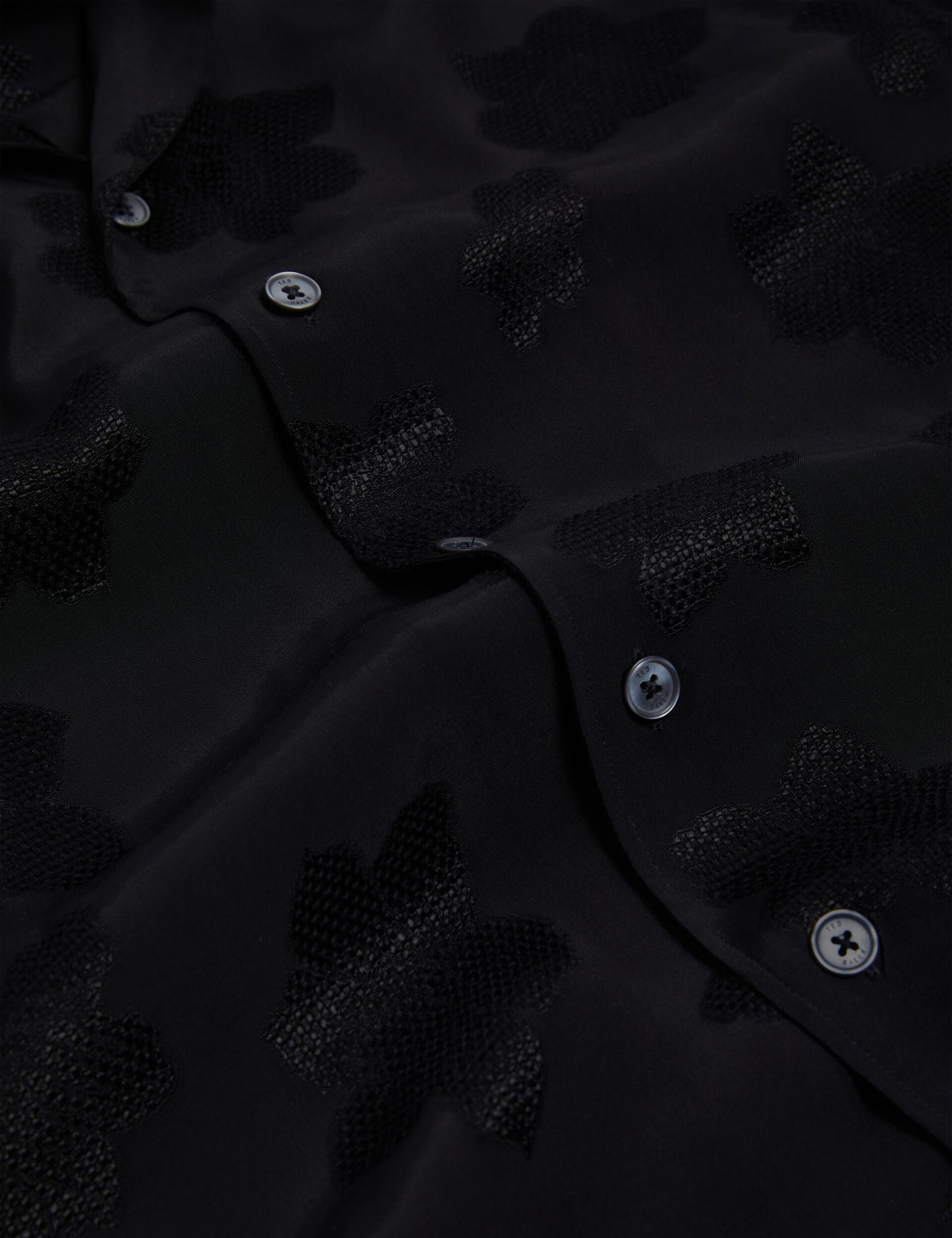 Ted Baker THOVAN Textured Floral Relaxed Short Sleeve Shirt BLACK