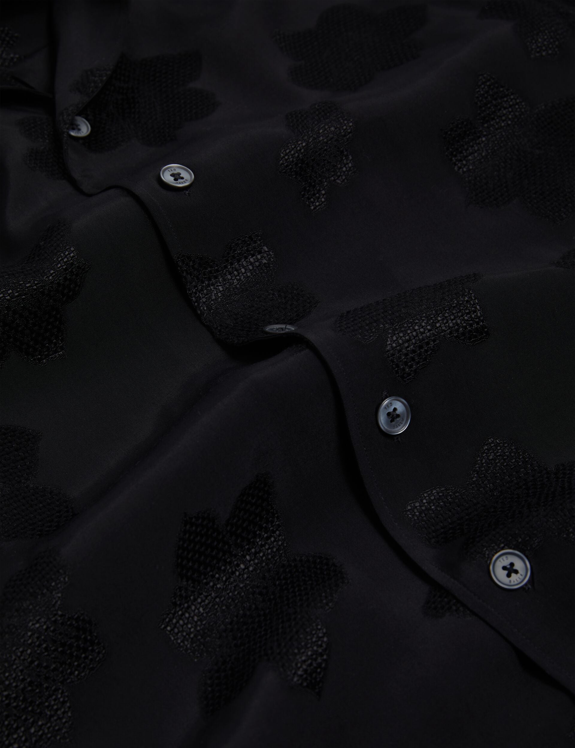 Ted Baker THOVAN Textured Floral Relaxed Short Sleeve Shirt BLACK