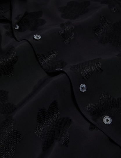 Ted Baker THOVAN Textured Floral Relaxed Short Sleeve Shirt BLACK