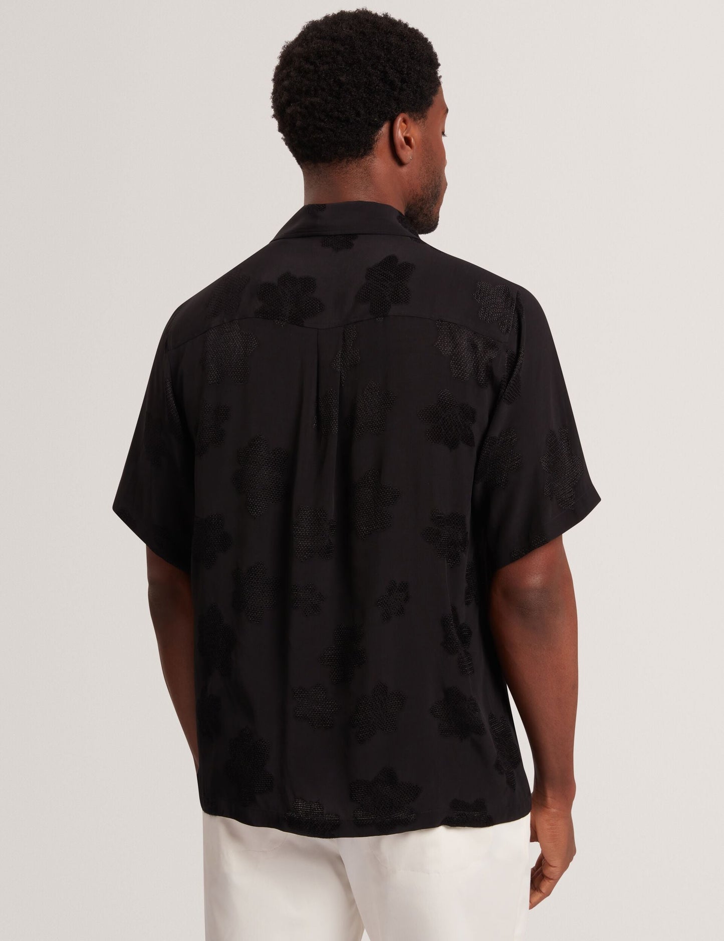 Ted Baker THOVAN Textured Floral Relaxed Short Sleeve Shirt BLACK