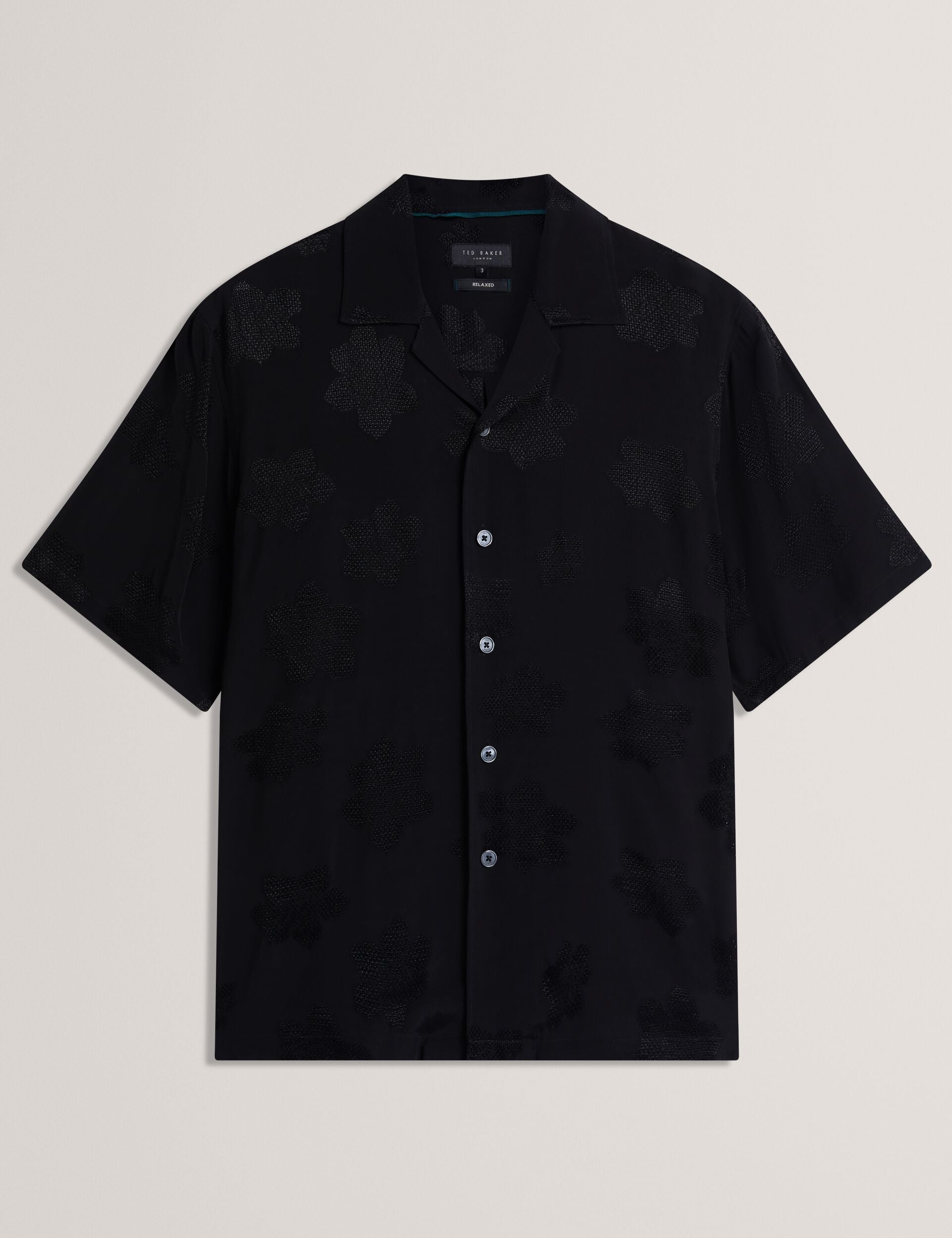 Ted Baker THOVAN Textured Floral Relaxed Short Sleeve Shirt BLACK