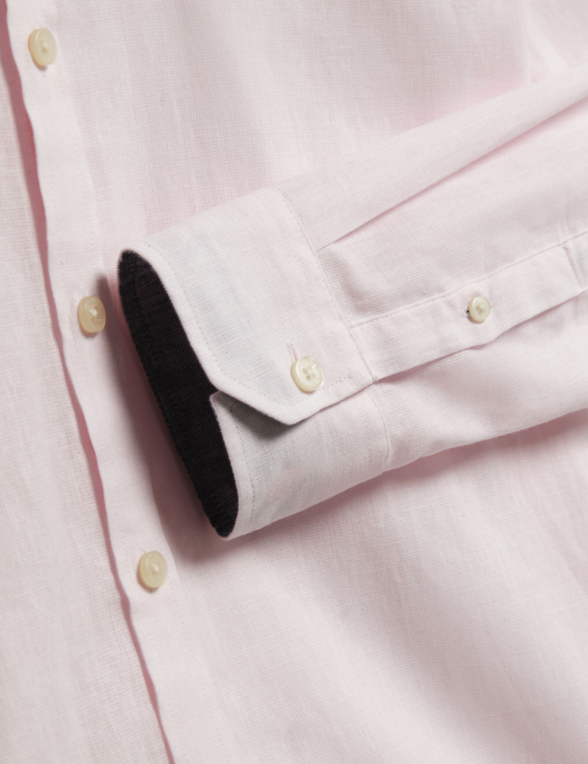 Ted Baker PRYNN Linen Cotton Woven Long Sleeve Shirt LIGHT PINK