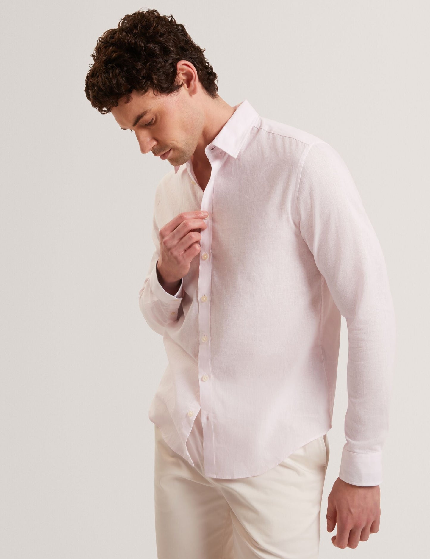 Ted Baker PRYNN Linen Cotton Woven Long Sleeve Shirt LIGHT PINK